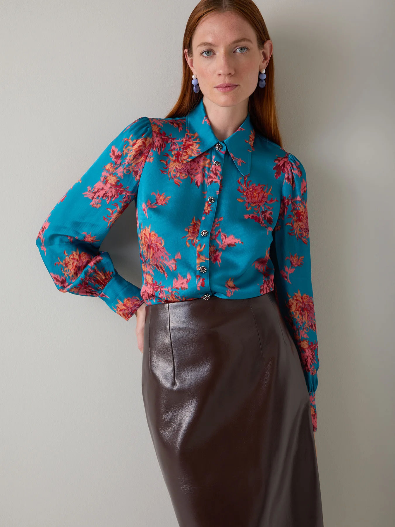 In House Ikat Floral Viscose Silk Blouse Blue - Image 2