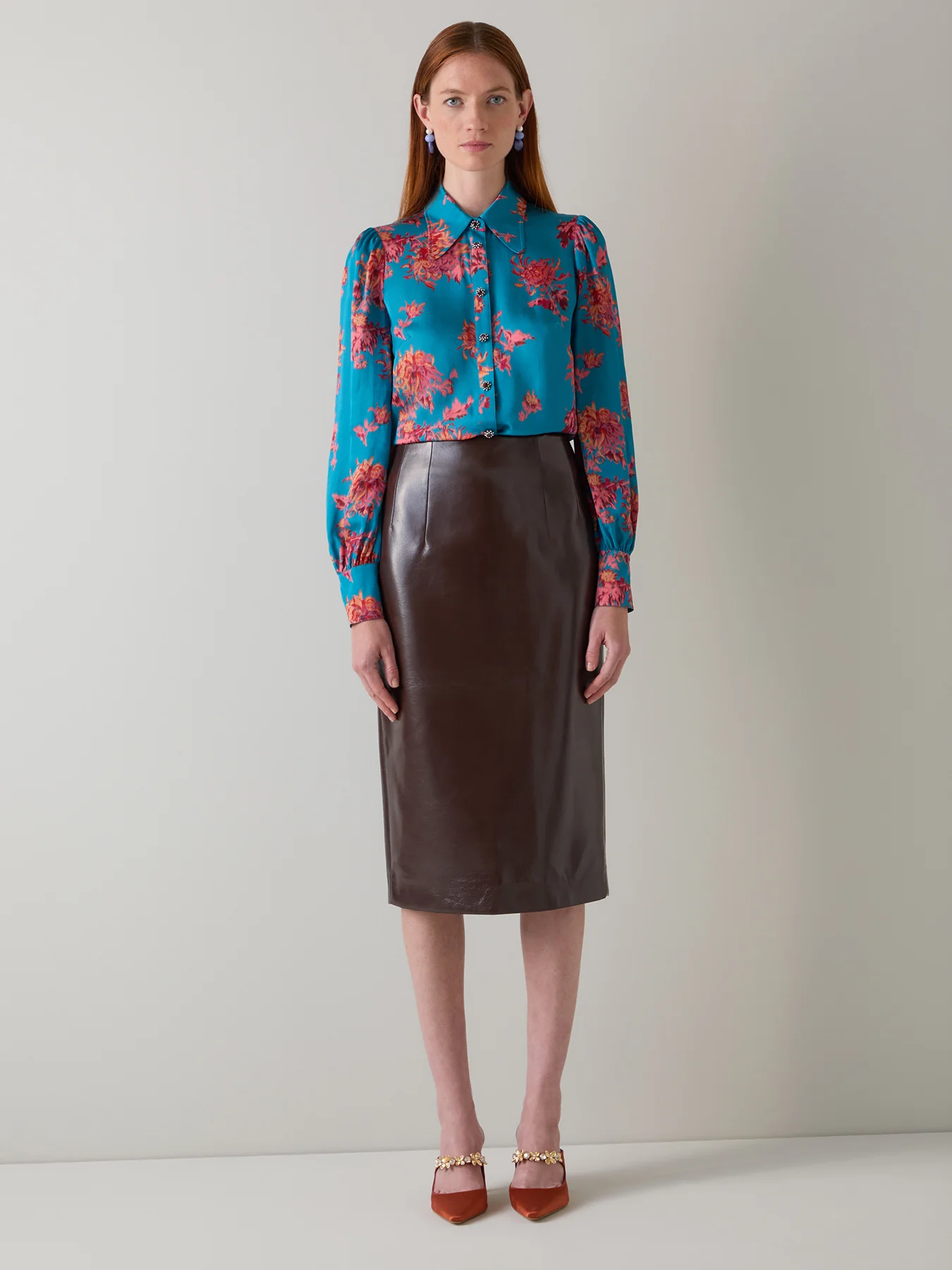 In House Ikat Floral Viscose Silk Blouse Blue - Image 3