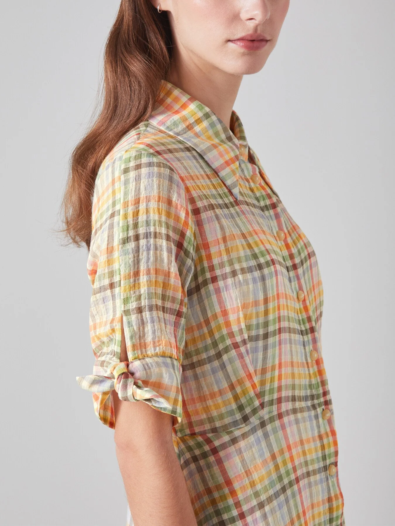 Saffron Gingham Seersucker Cotton Shirt Dress - Image 4