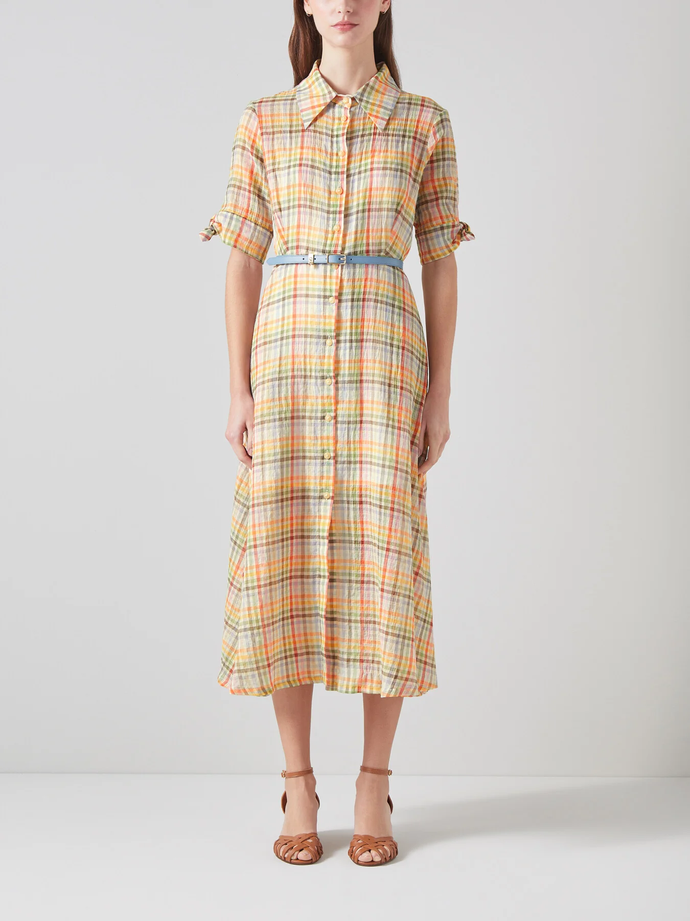 Saffron Gingham Seersucker Cotton Shirt Dress - Image 5