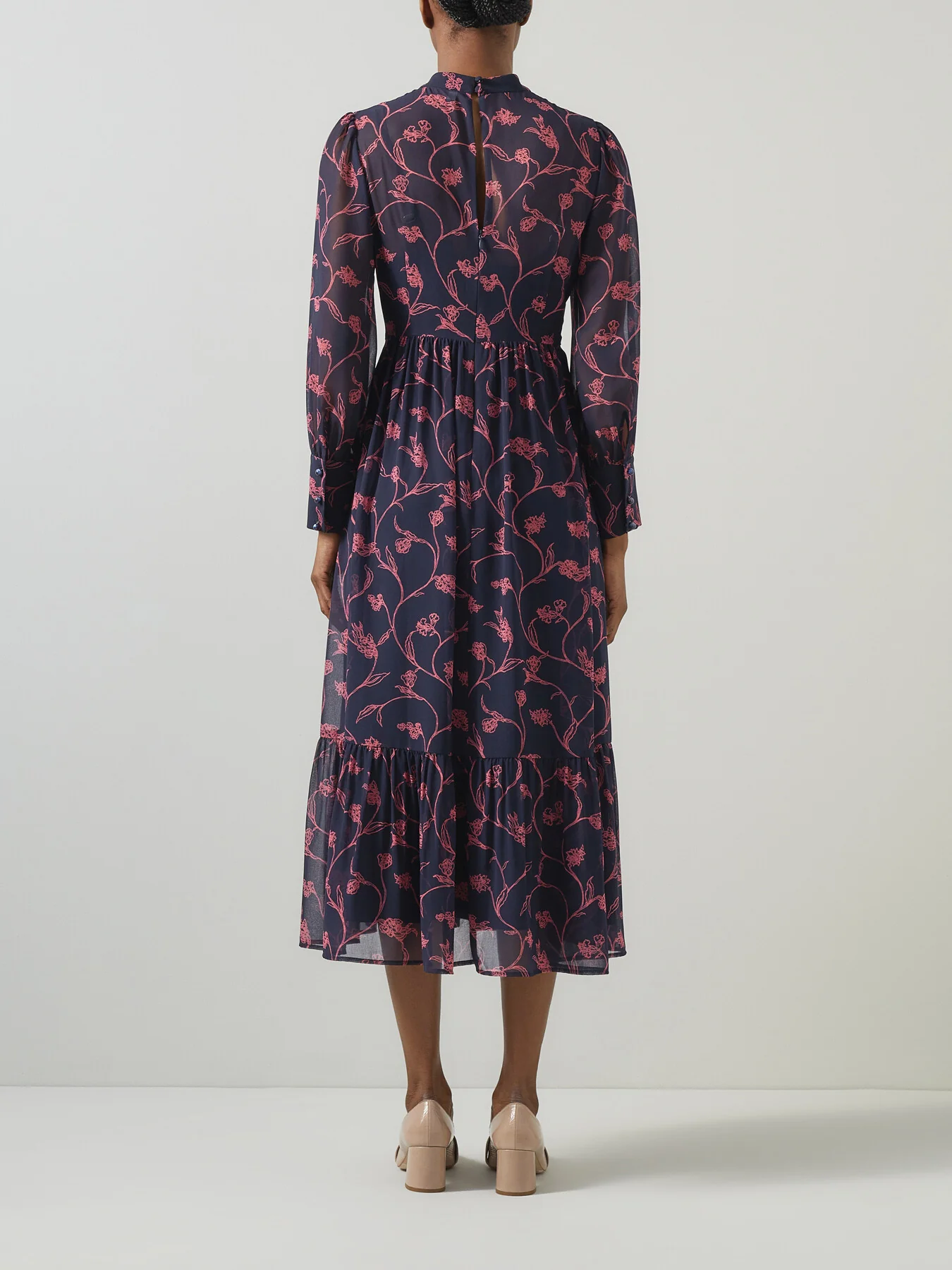 Selina Spring Navy & Bright Pink  Sketchy Floral Print - Image 3