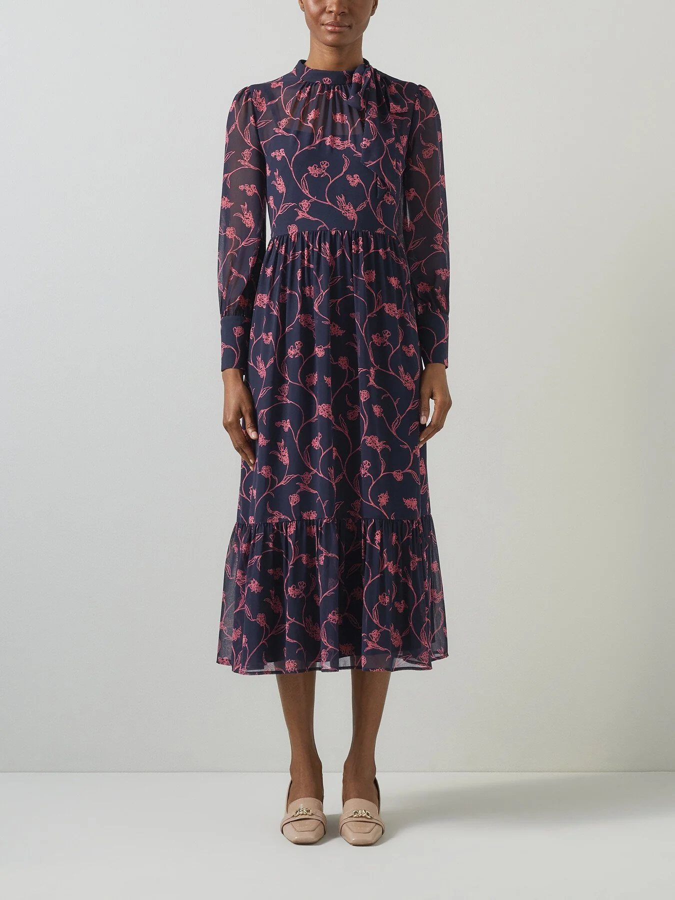 Selina Spring Navy & Bright Pink  Sketchy Floral Print - Image 5