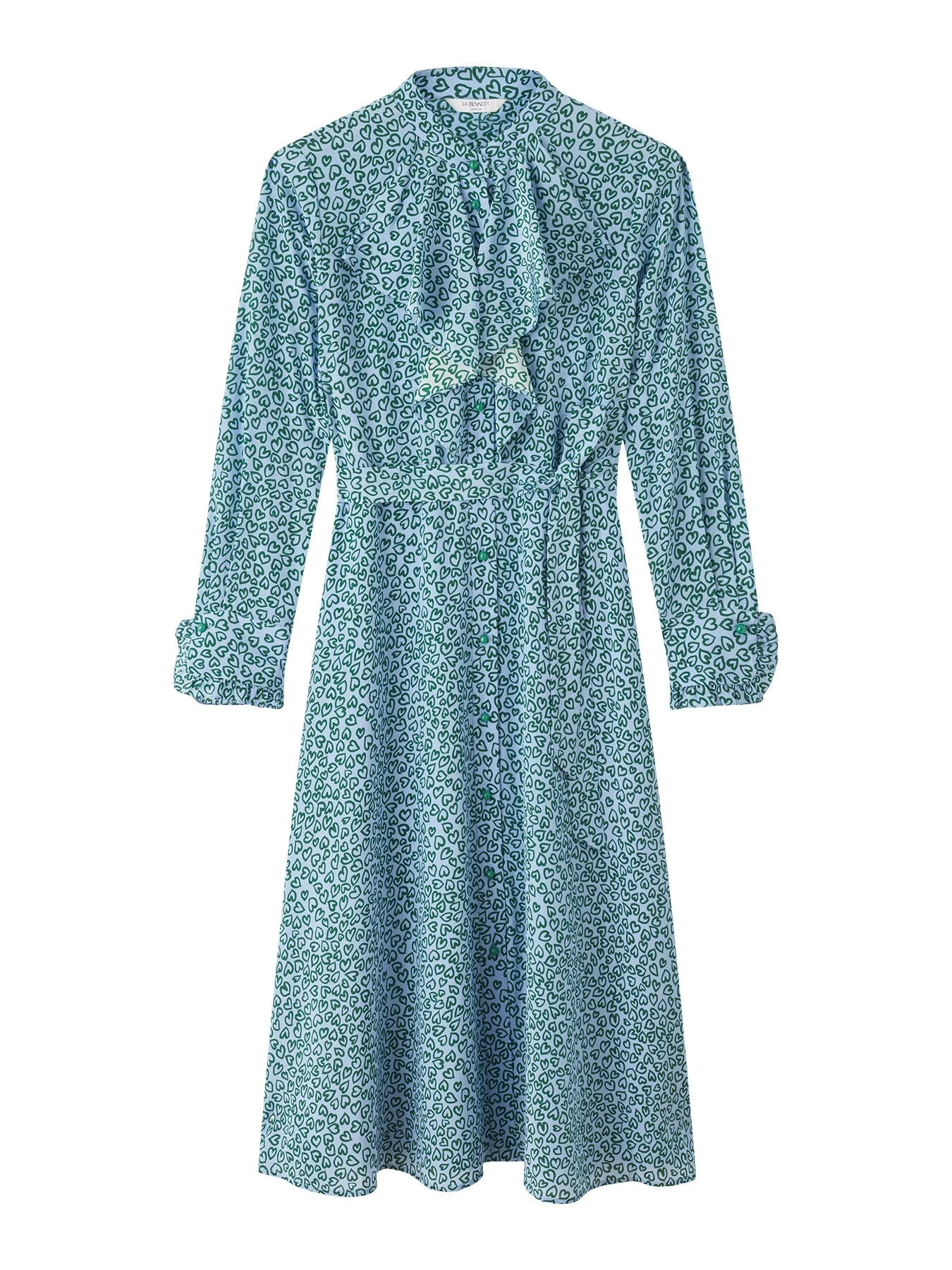 Soni And Green Heart Print Silk  Dress