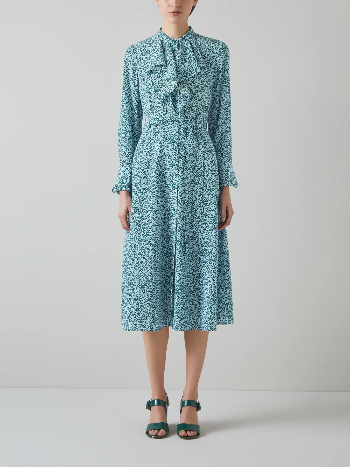 Soni And Green Heart Print Silk  Dress - Image 2