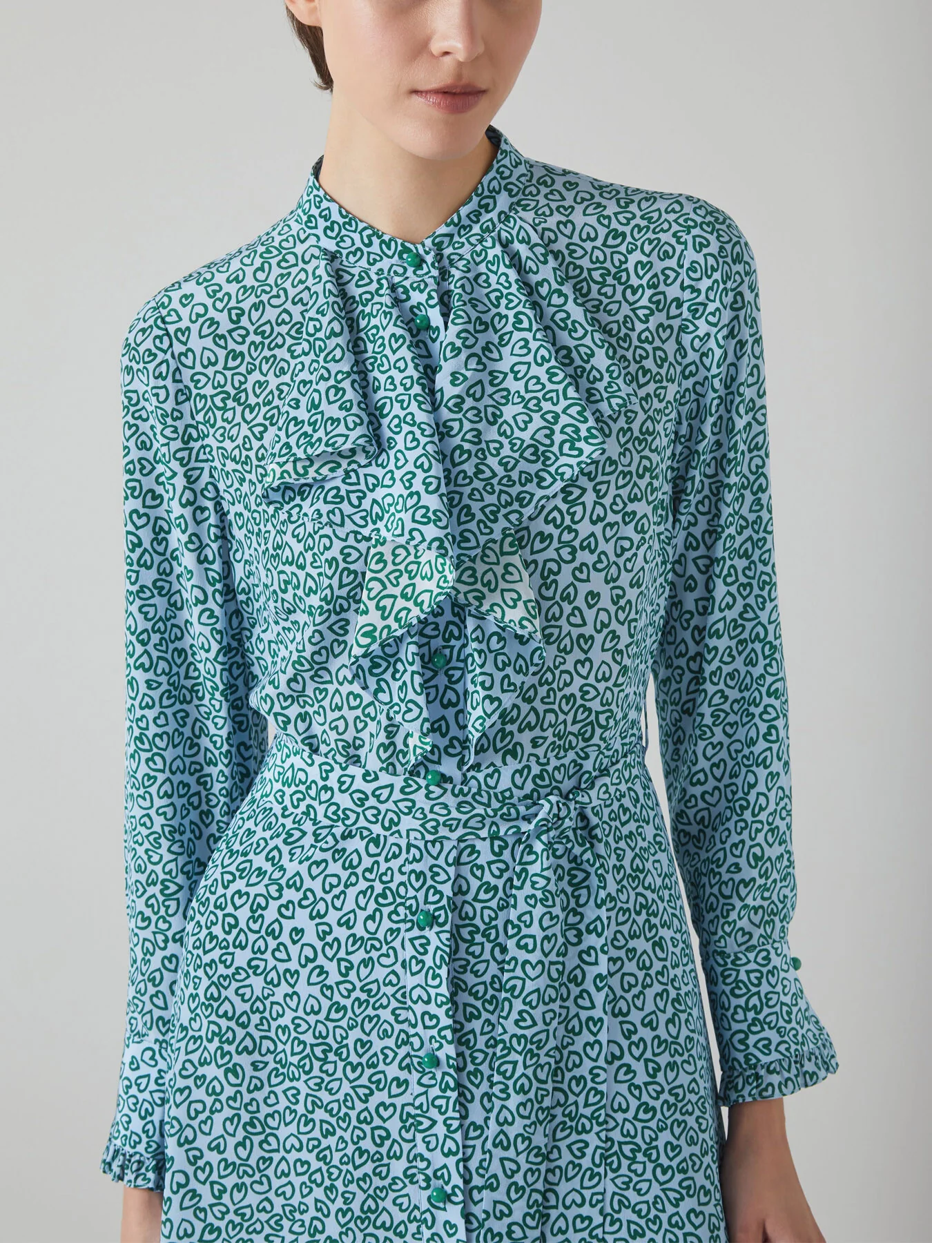 Soni And Green Heart Print Silk  Dress - Image 4