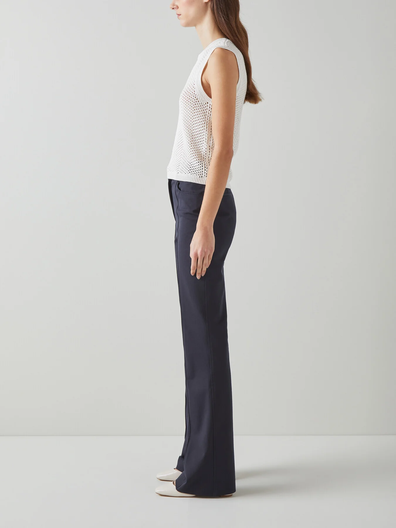 Susie Navy Cotton-Blend  Flared Trousers - Image 5