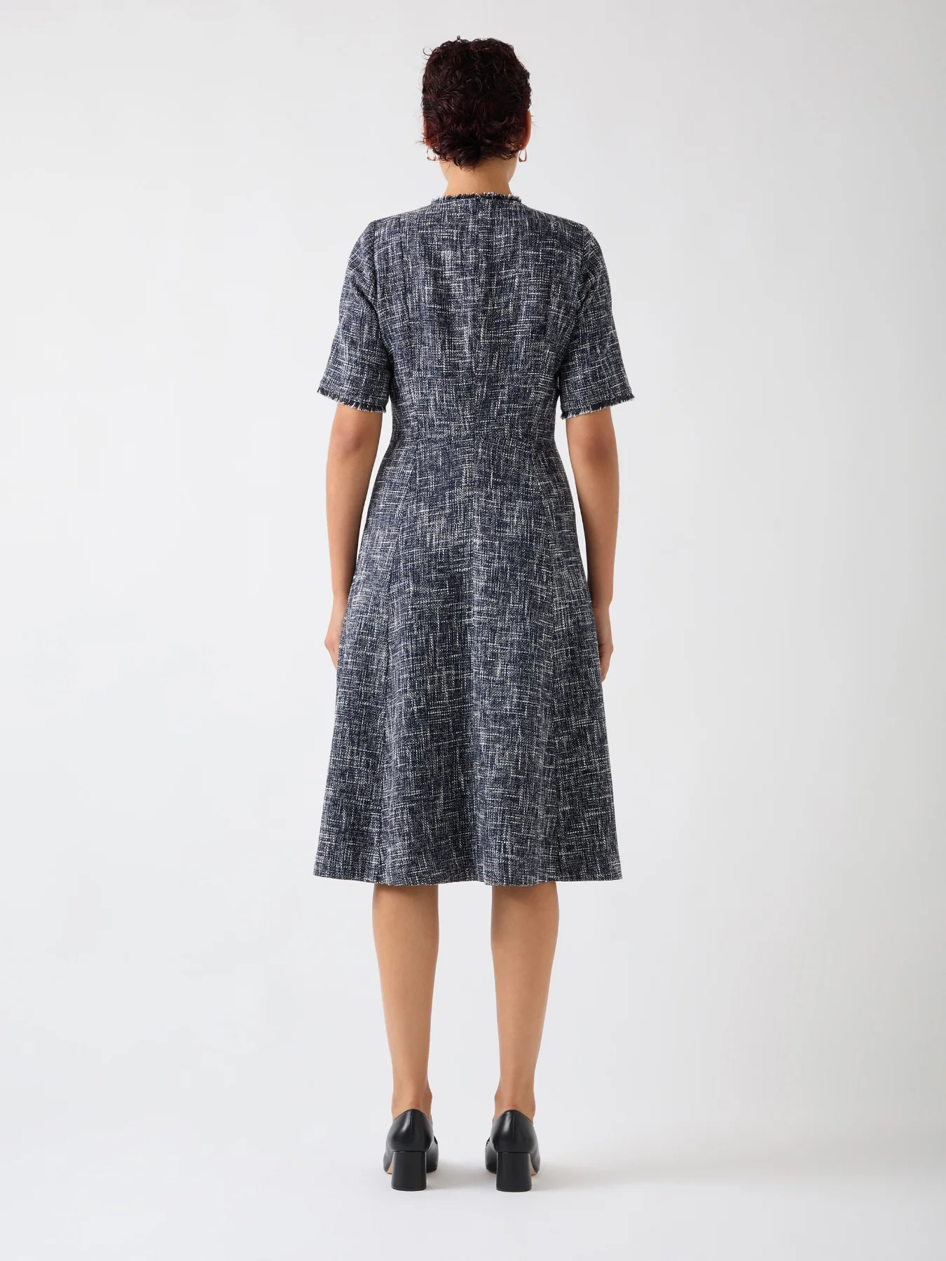 Suzie Indigo & Black & Cream Cotton Blend Tweed Button Through Dress - Image 4