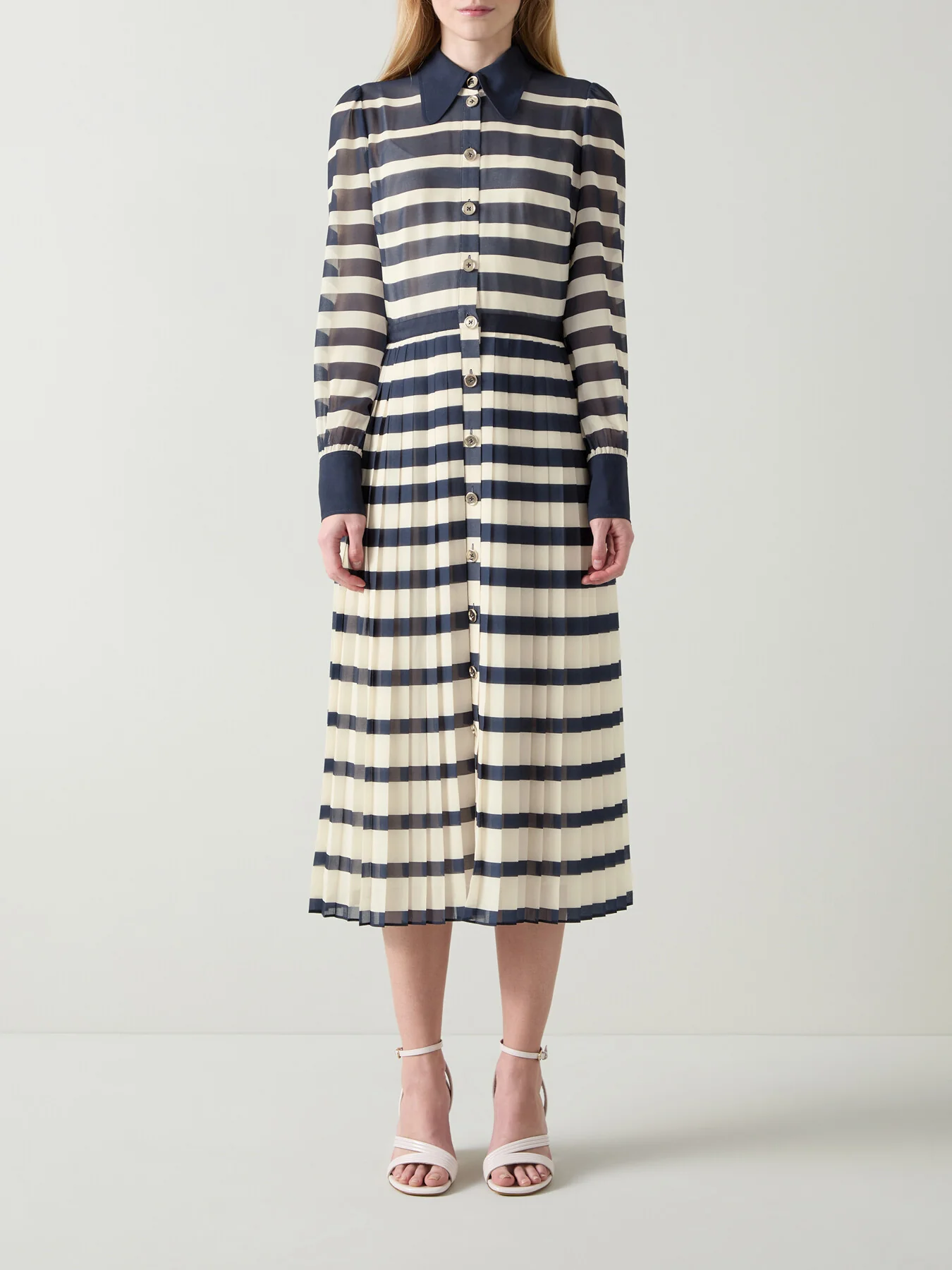 Tallis Spring Navy & Cream Placement Stripe Dress - Image 2