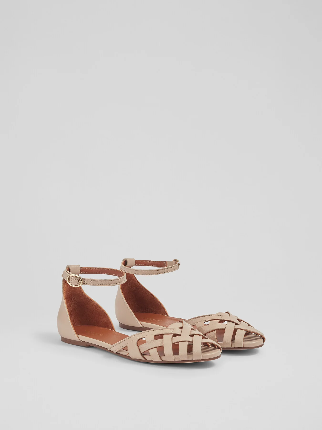 Bianca Camel Leather Cage-Front Flat Sandals - Image 2