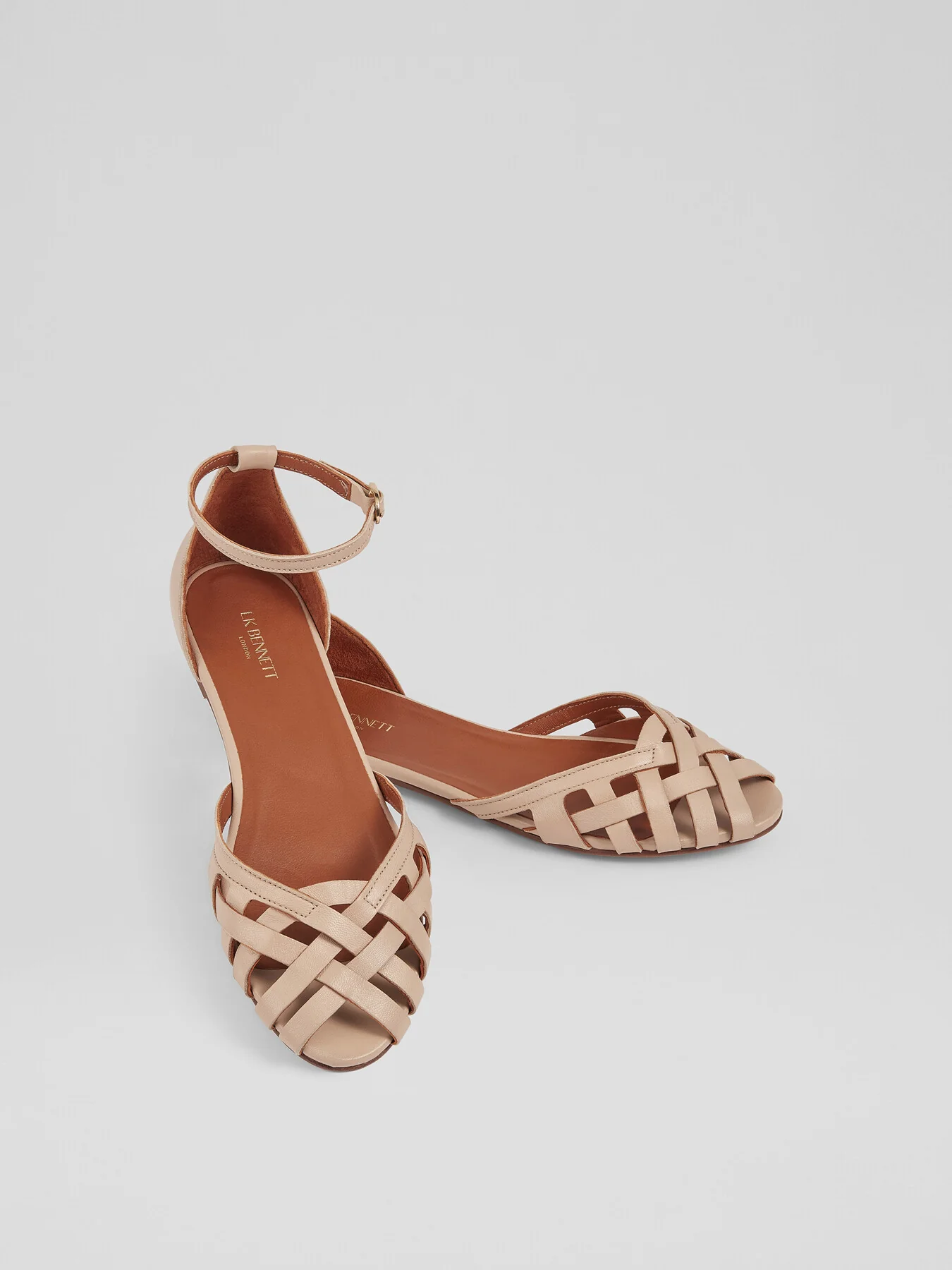 Bianca Camel Leather Cage-Front Flat Sandals - Image 3