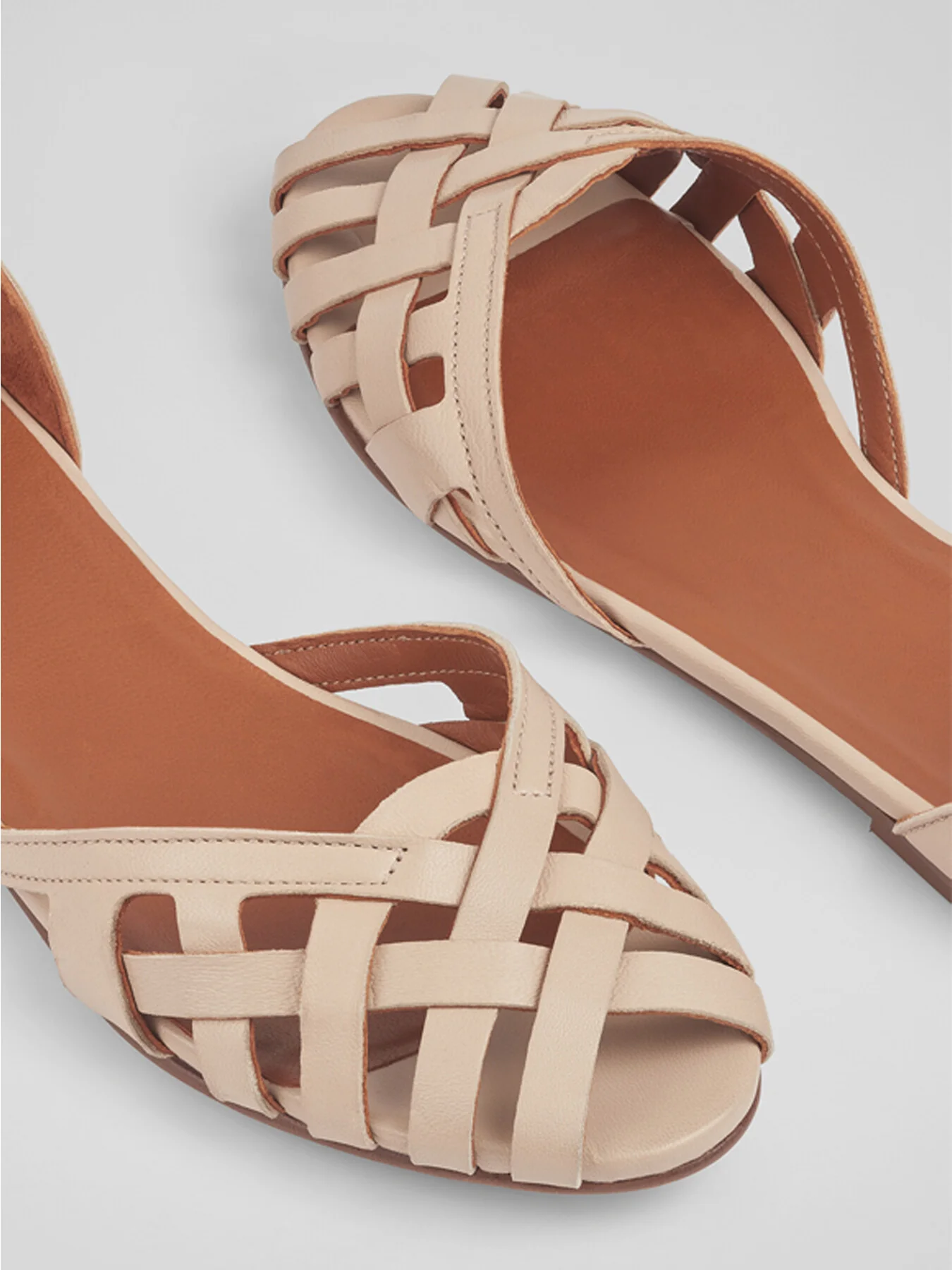 Bianca Camel Leather Cage-Front Flat Sandals - Image 4