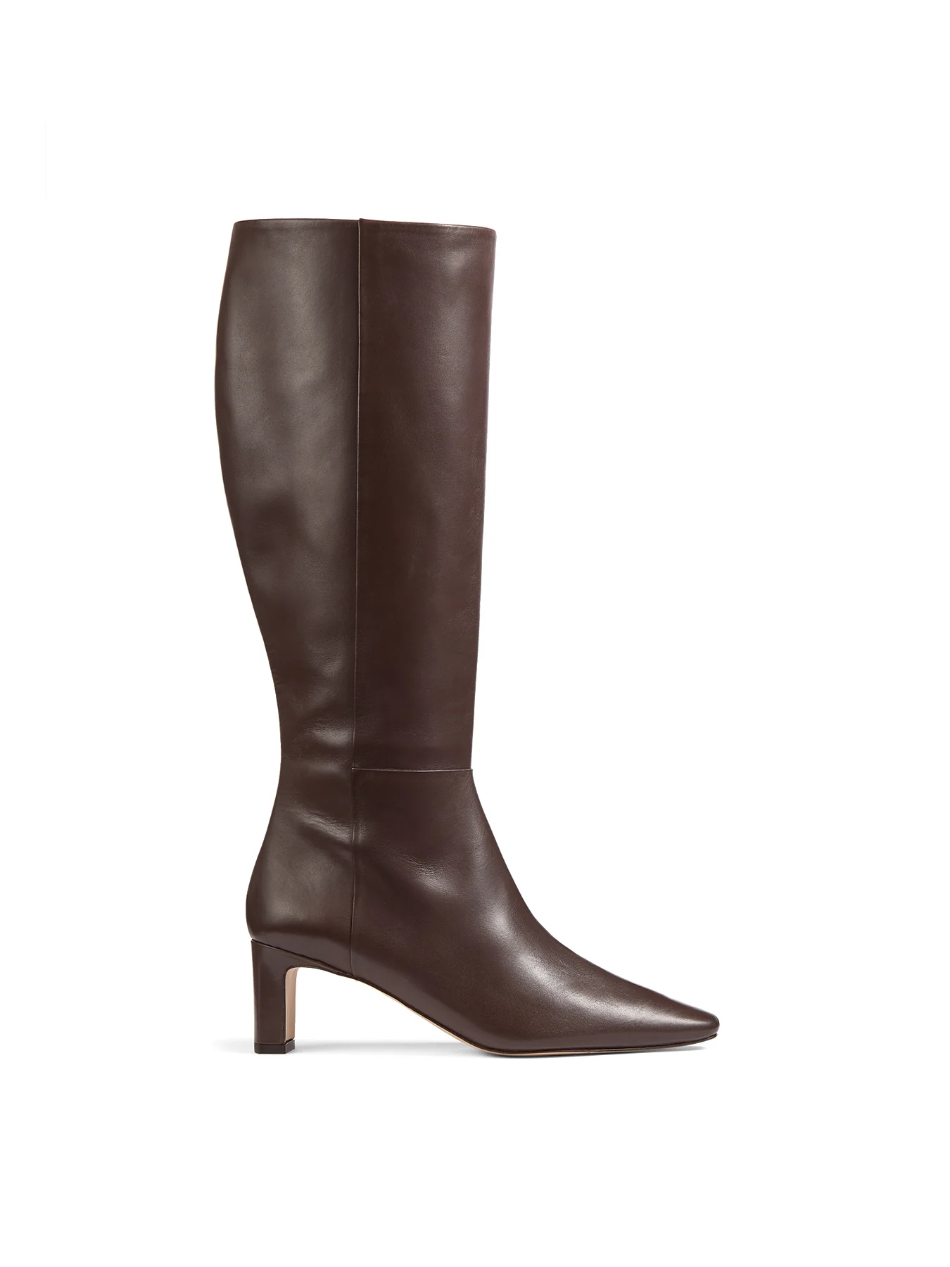 Margarite Plain Leather Mid Heel Knee Boots Brown