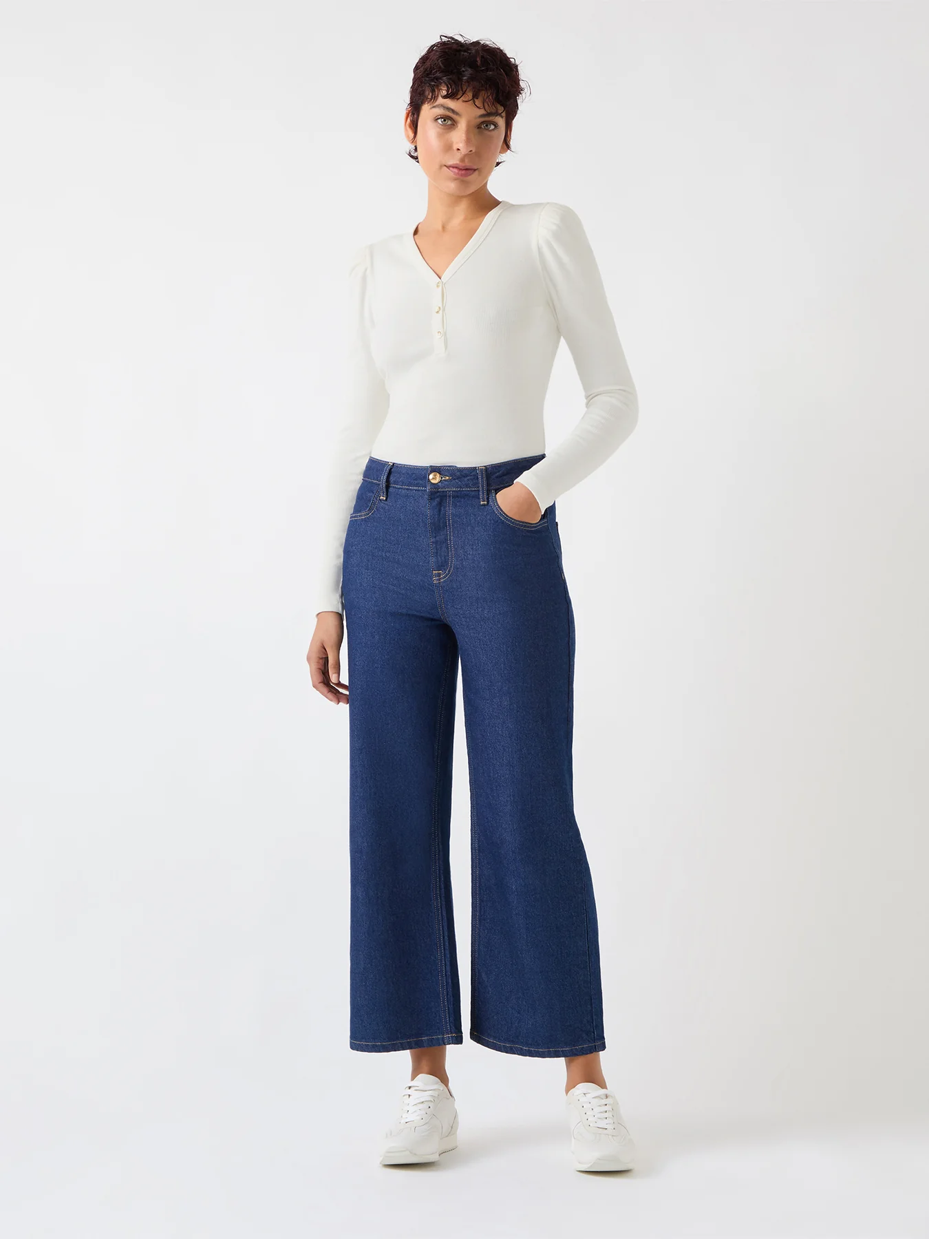 Carla Ivory Cotton Blend Henley Top - Image 2