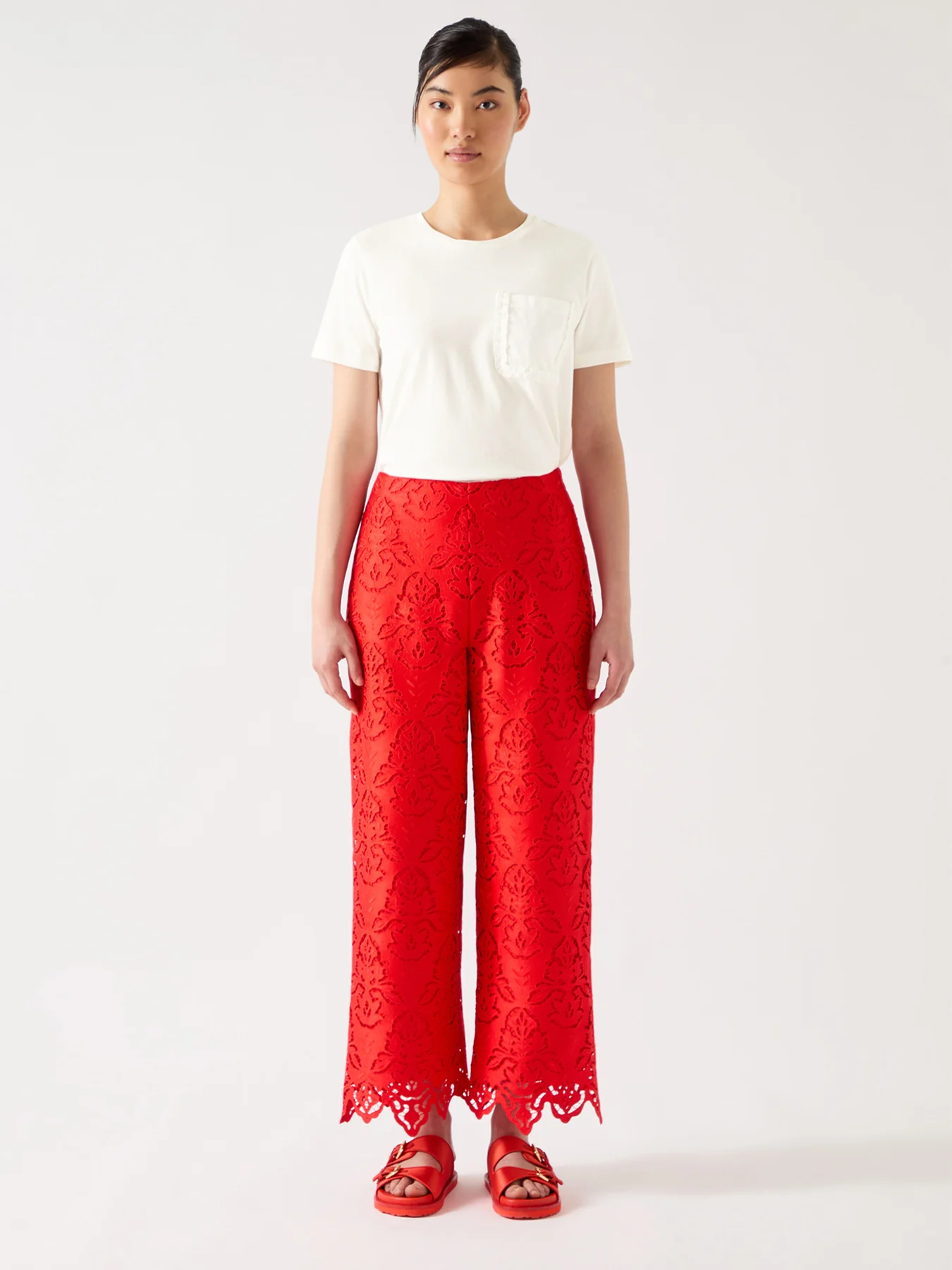 Cream Hally White Cotton Frill Detail T-Shirt - Image 3