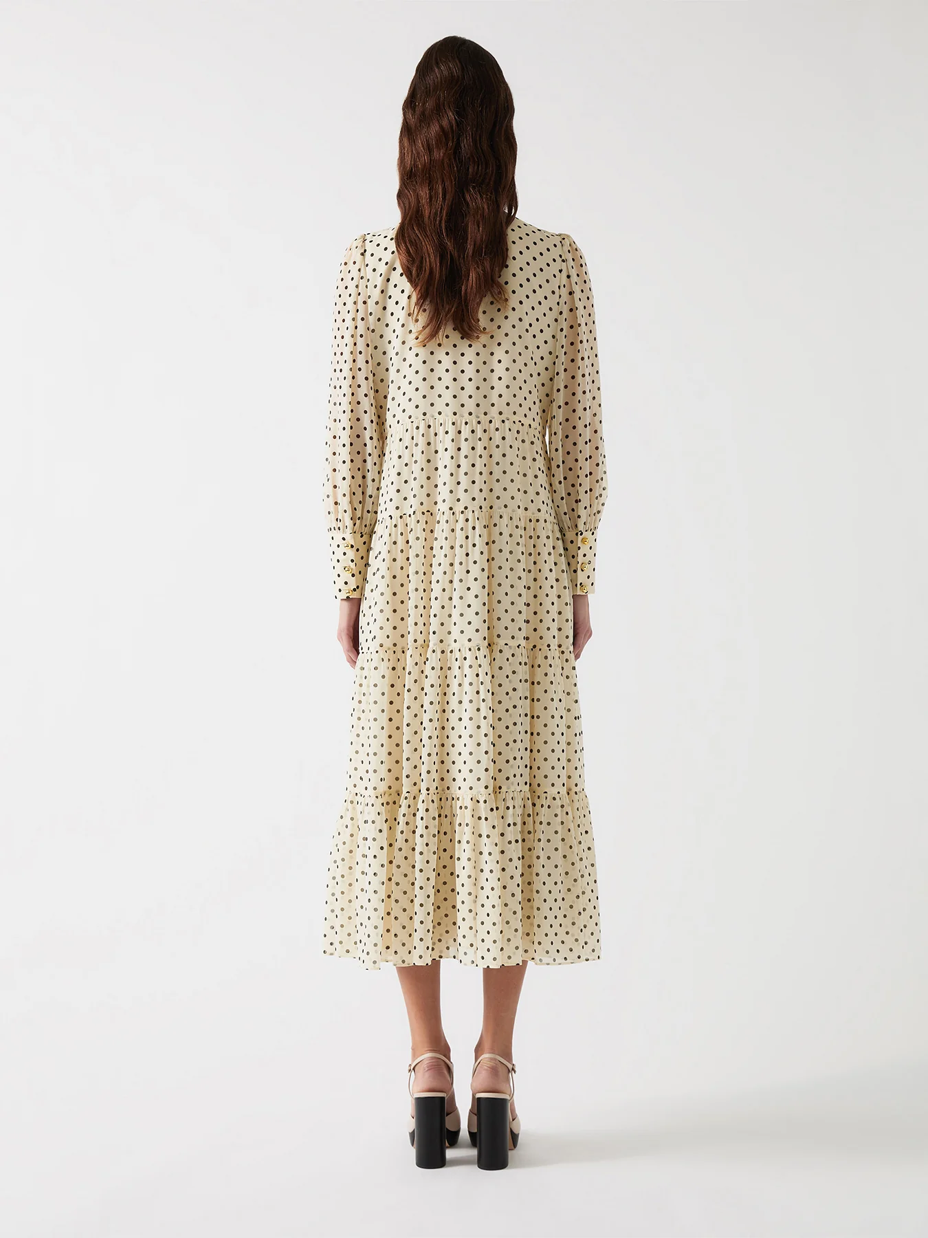 Cream Polly Birch & Black Tie Neck Ls Georgette Dress - Image 4