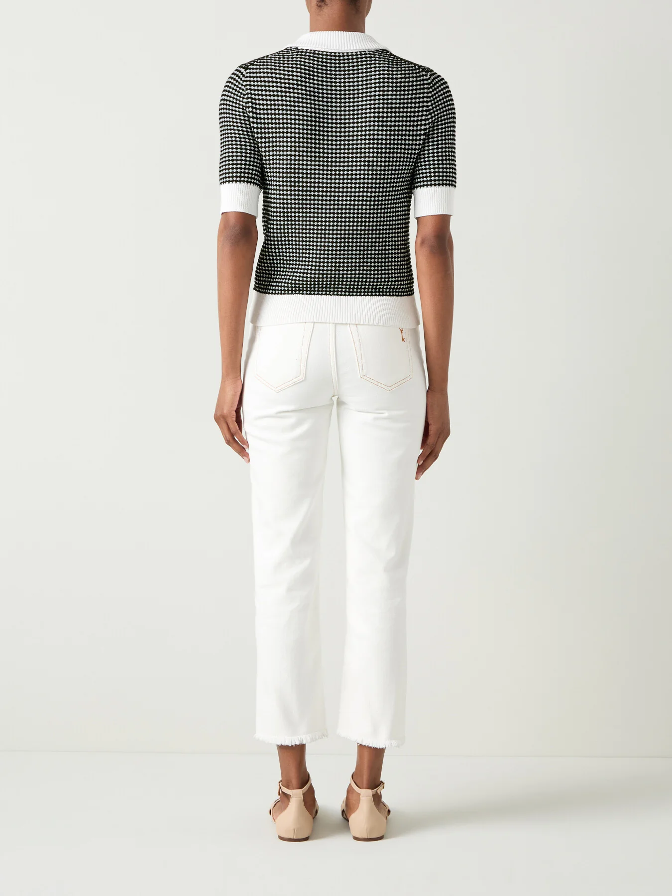 Cream Nancy Black & Ivory Stripe & Contrast Collar Knit Top - Image 3