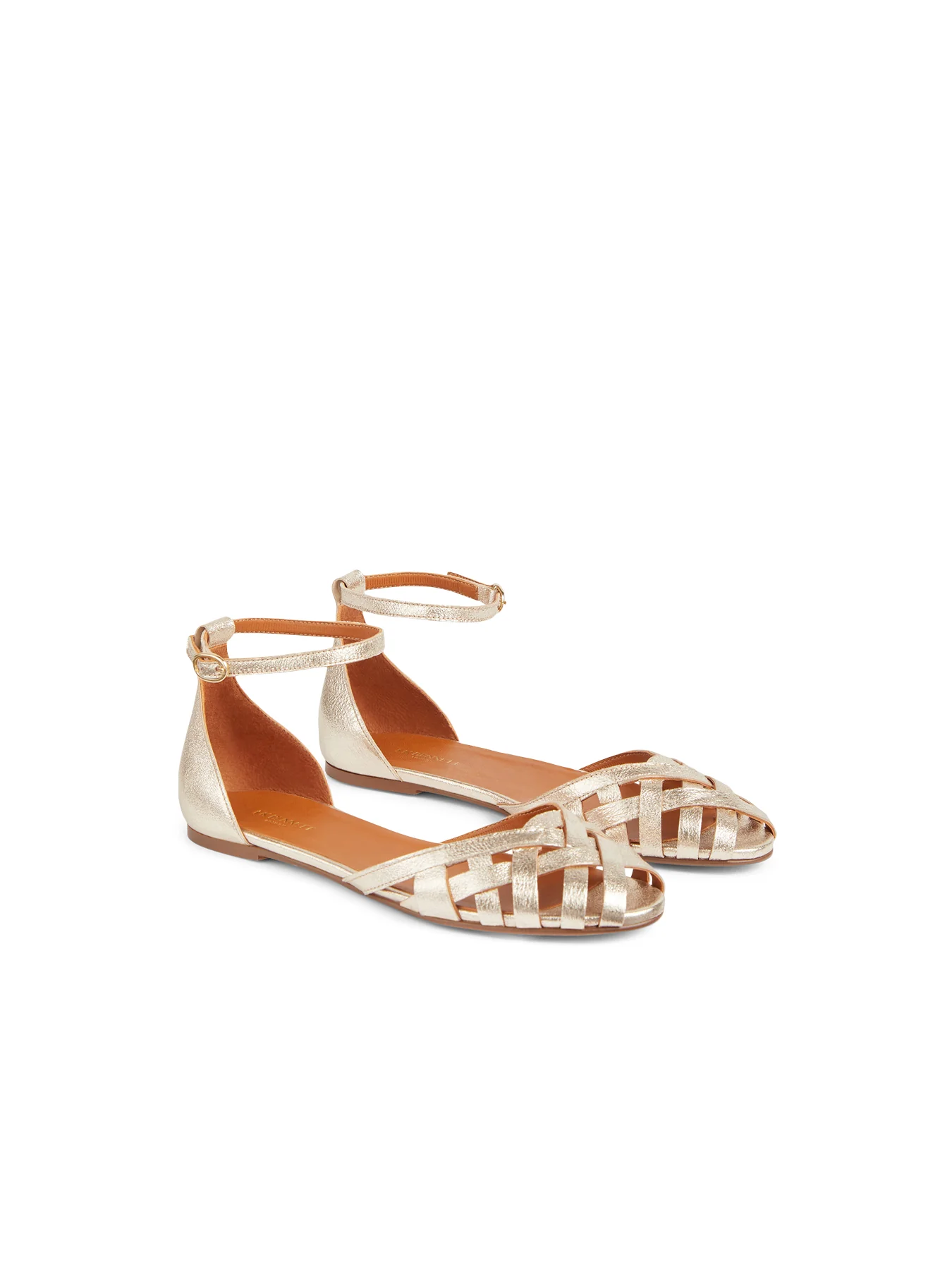 Gold Bianca Gold Leather Cage-Front Flat Sandals - Image 2