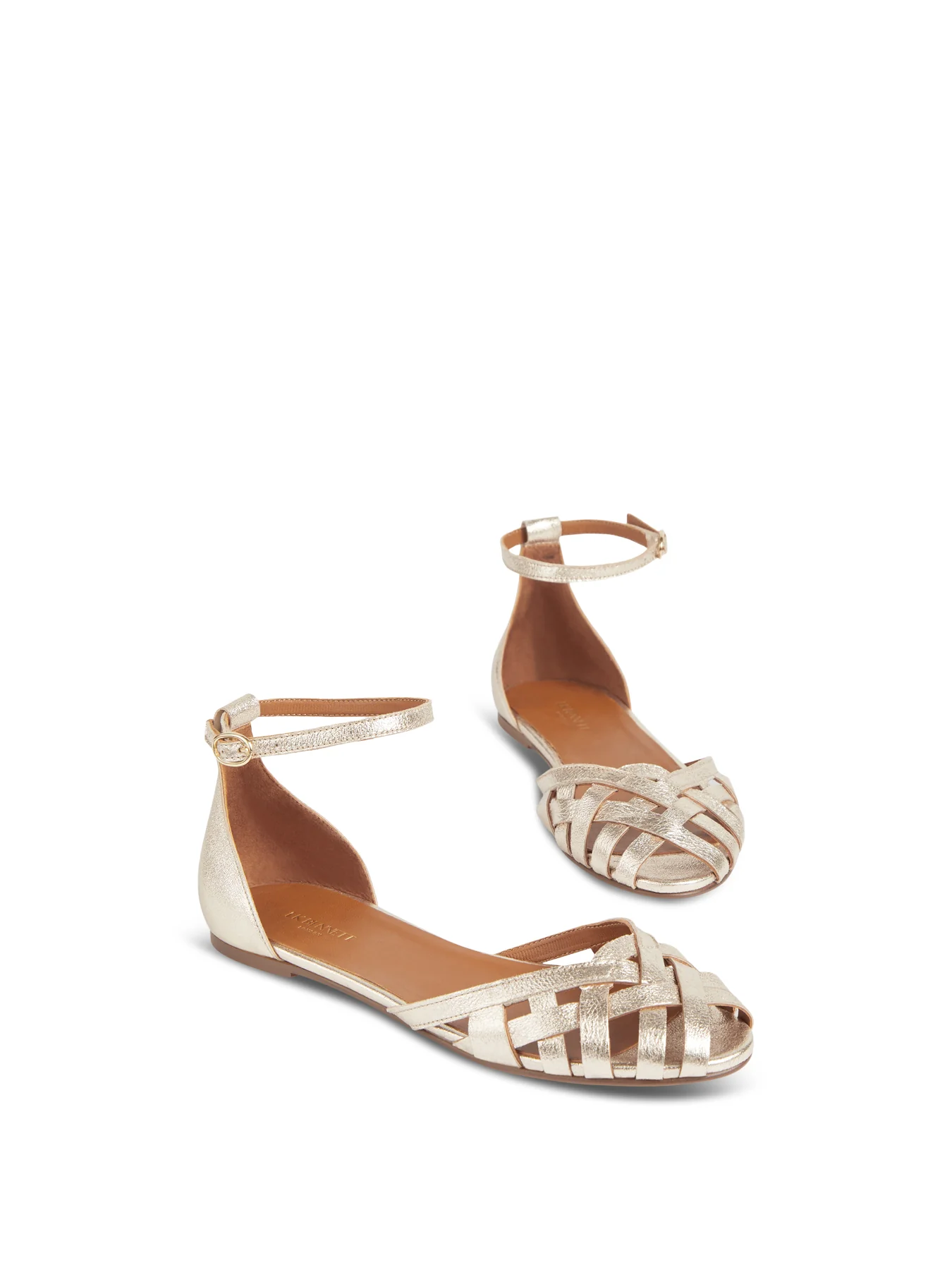 Gold Bianca Gold Leather Cage-Front Flat Sandals - Image 3
