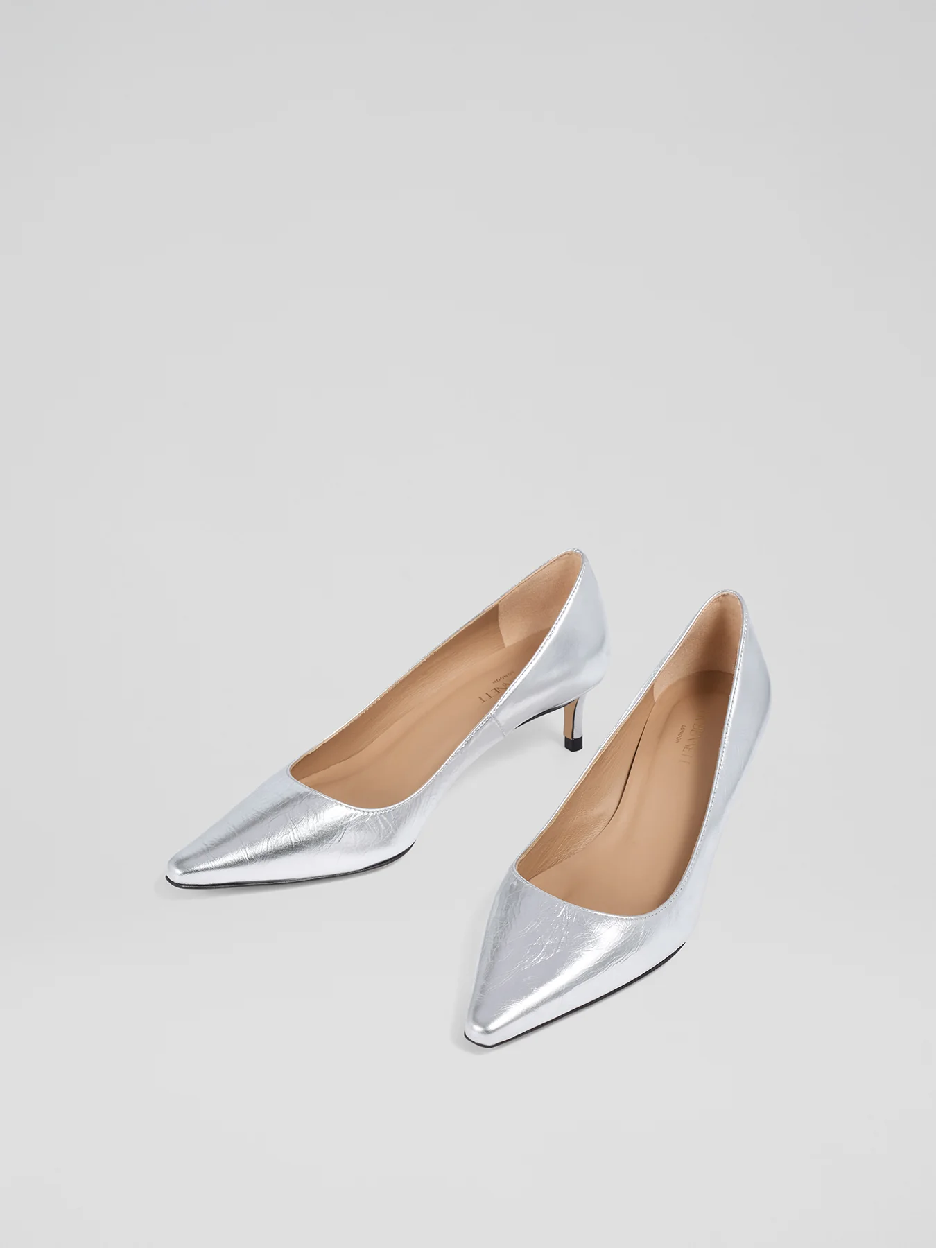 AVA Metallic Leather Low Heel Courts Silver - Image 2
