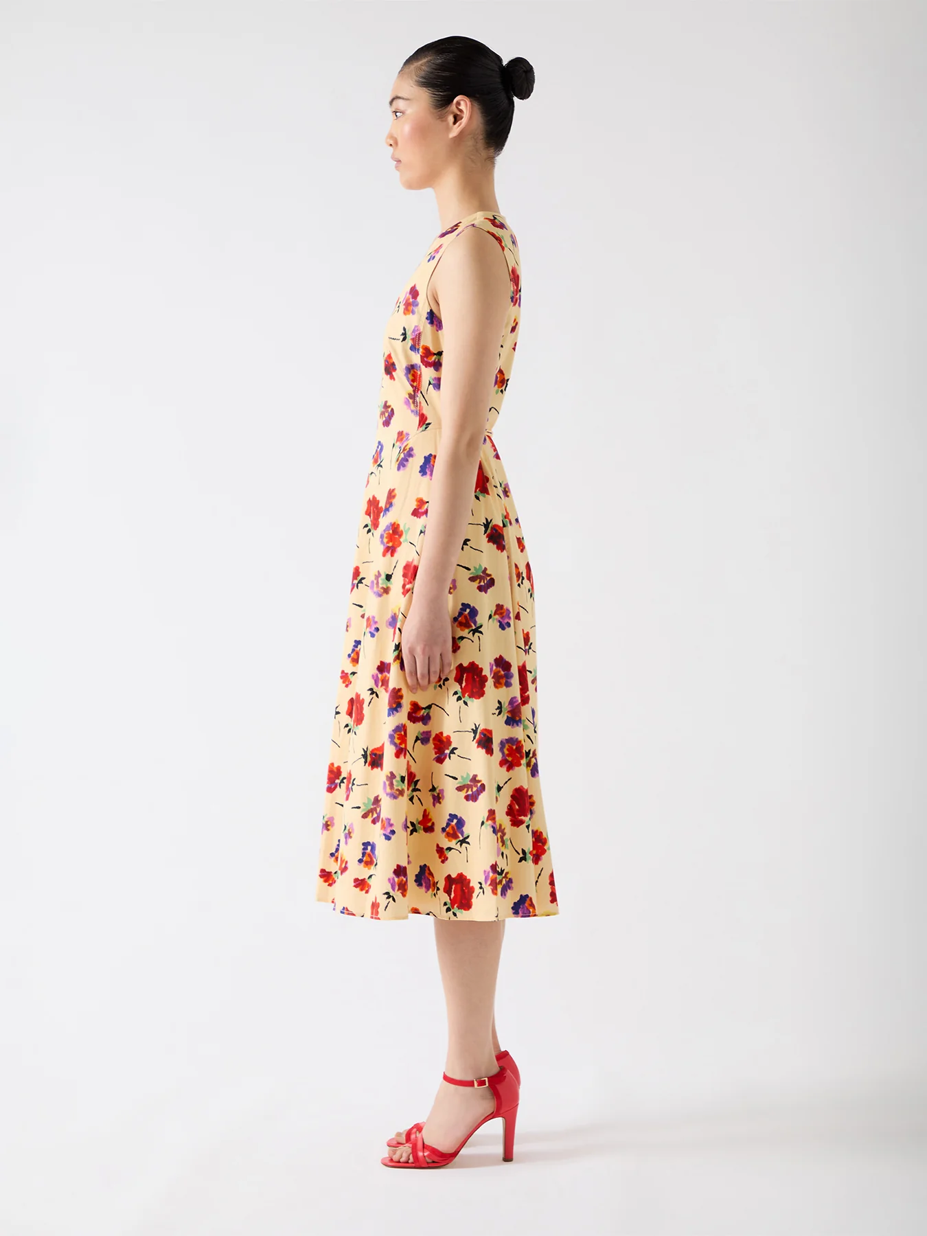 Green Esme Viscose Spot Print Fit & Flare Collared Dress - Image 3