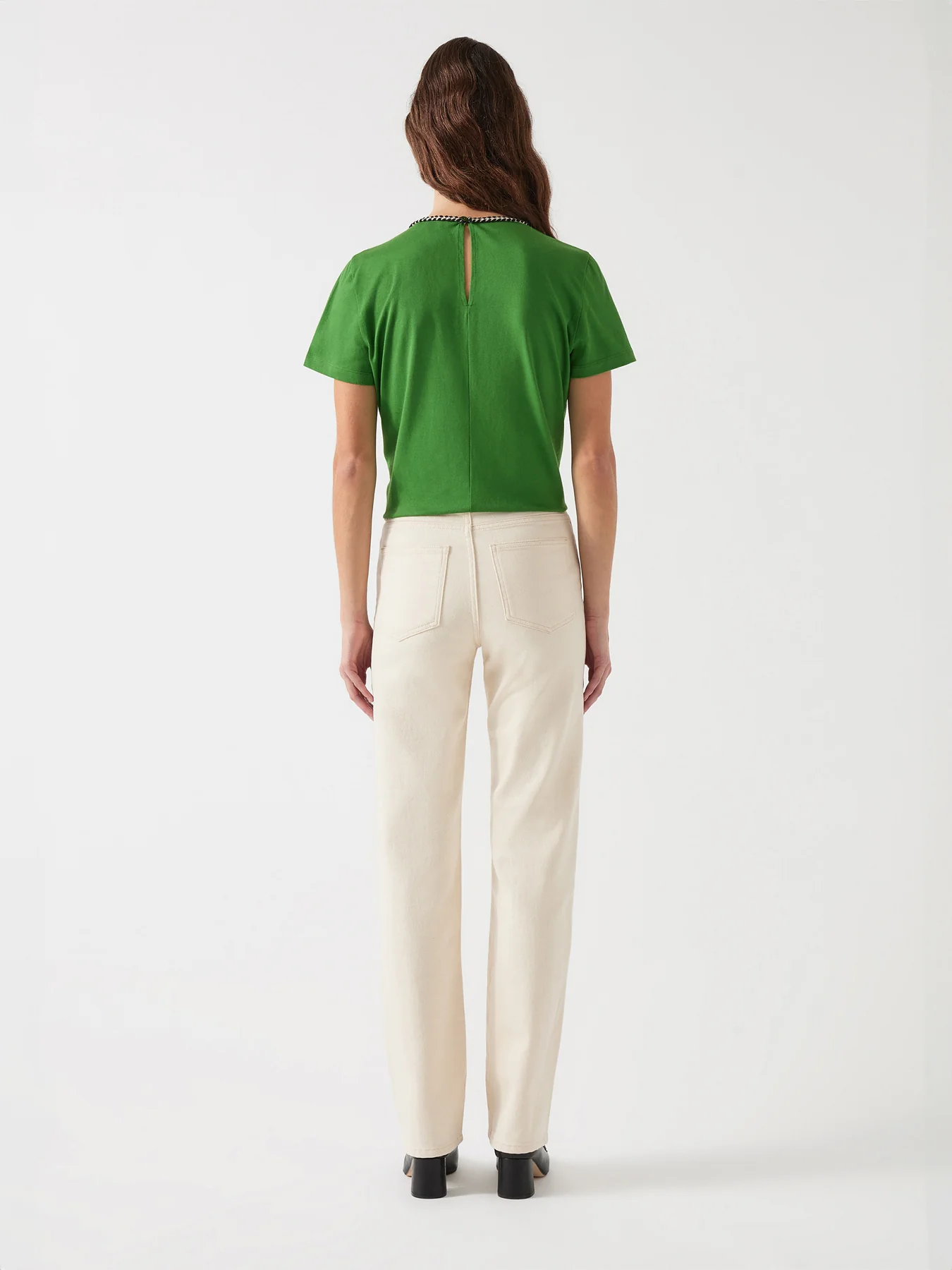 Green Vita Treetop Green Cotton Plaited Trim T-Shirt - Image 3