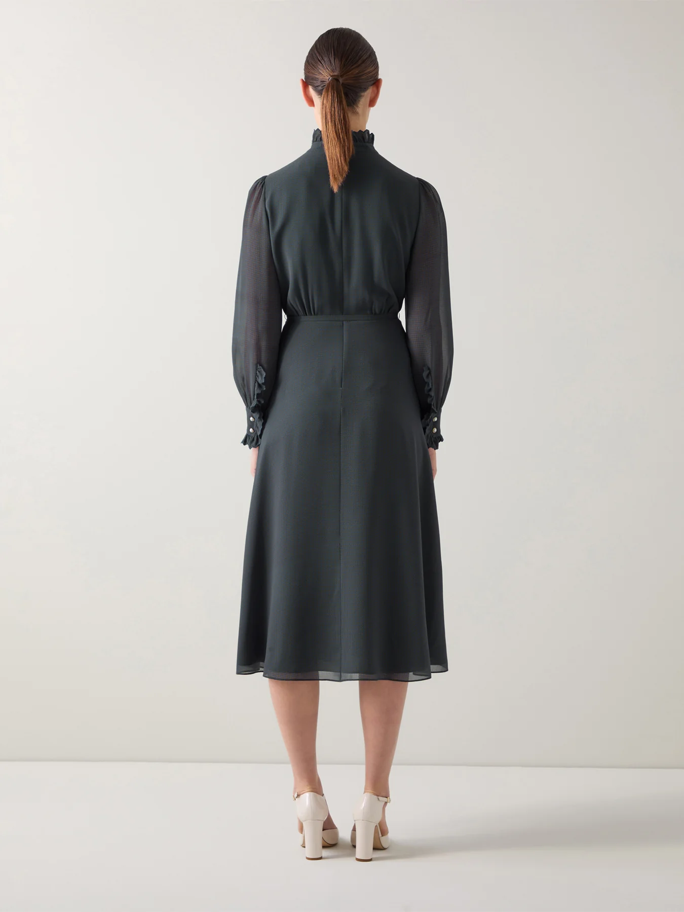Sadie Midnight Houndstooth Print Recycled Fabric Georgette Dress with Belt - Image 4