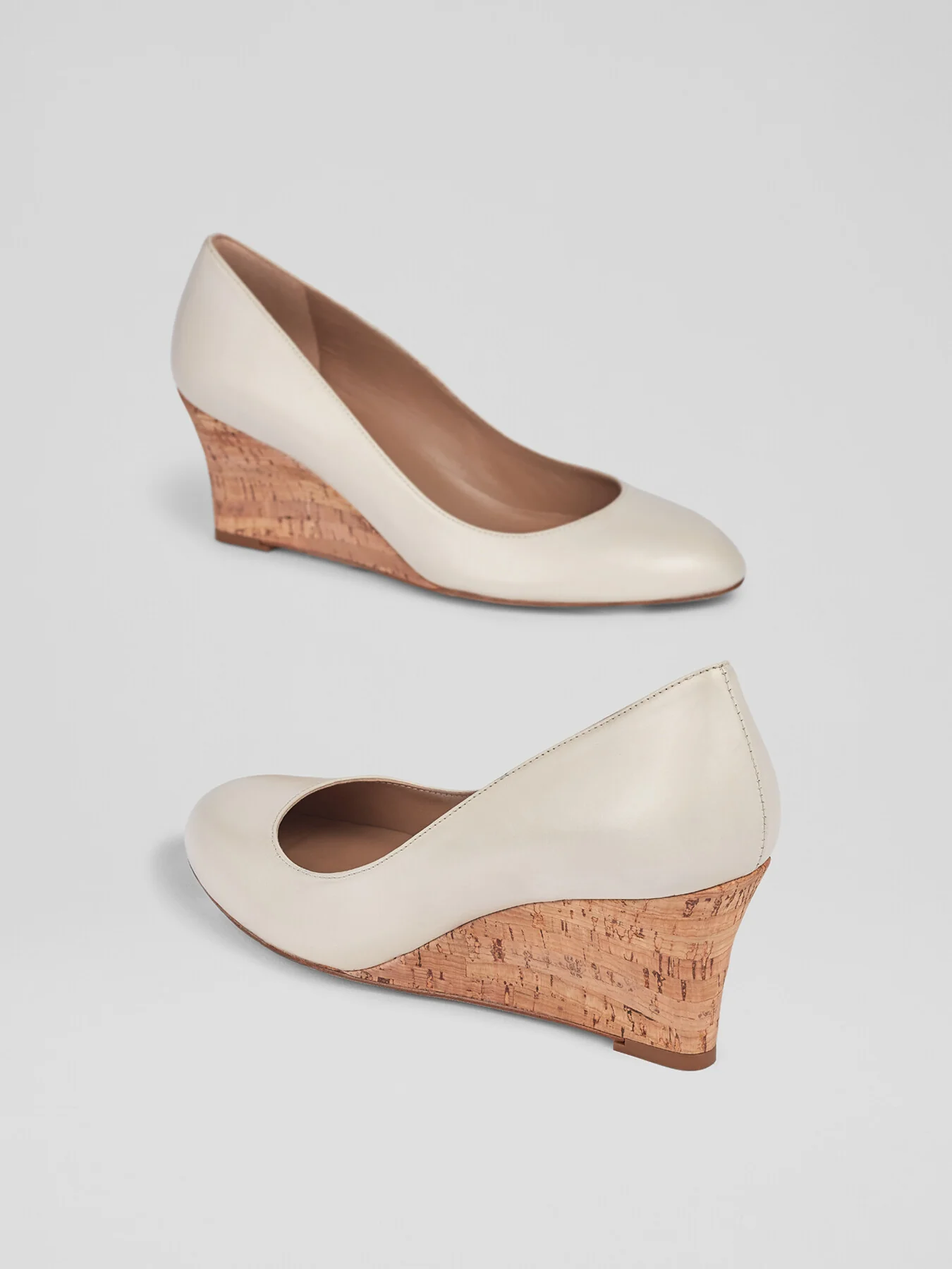 Eevi Ecru Leather Cork Wedges - Image 3
