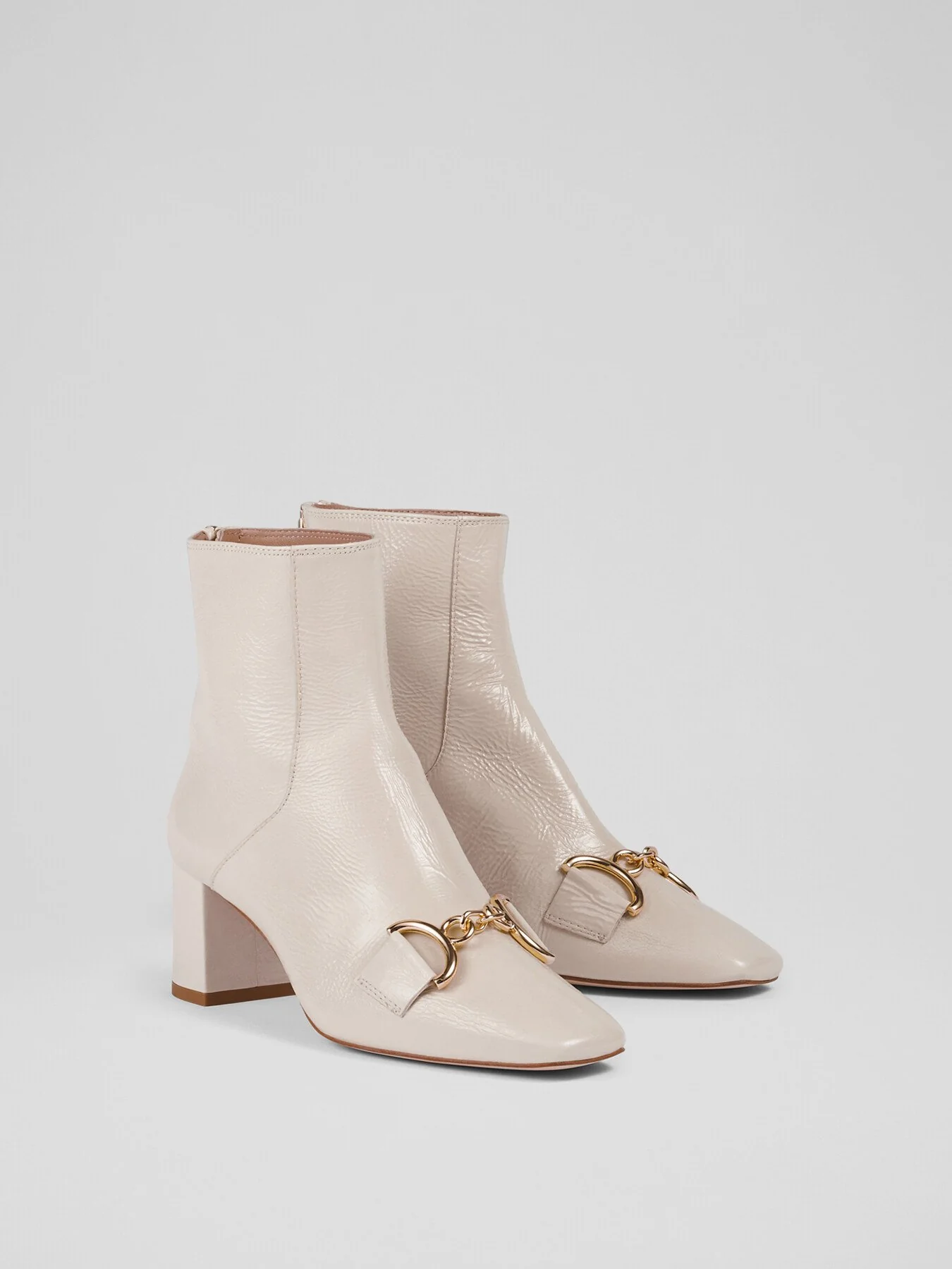 Nadina Ecru Crinkle Patent Ankle Boots - Image 2
