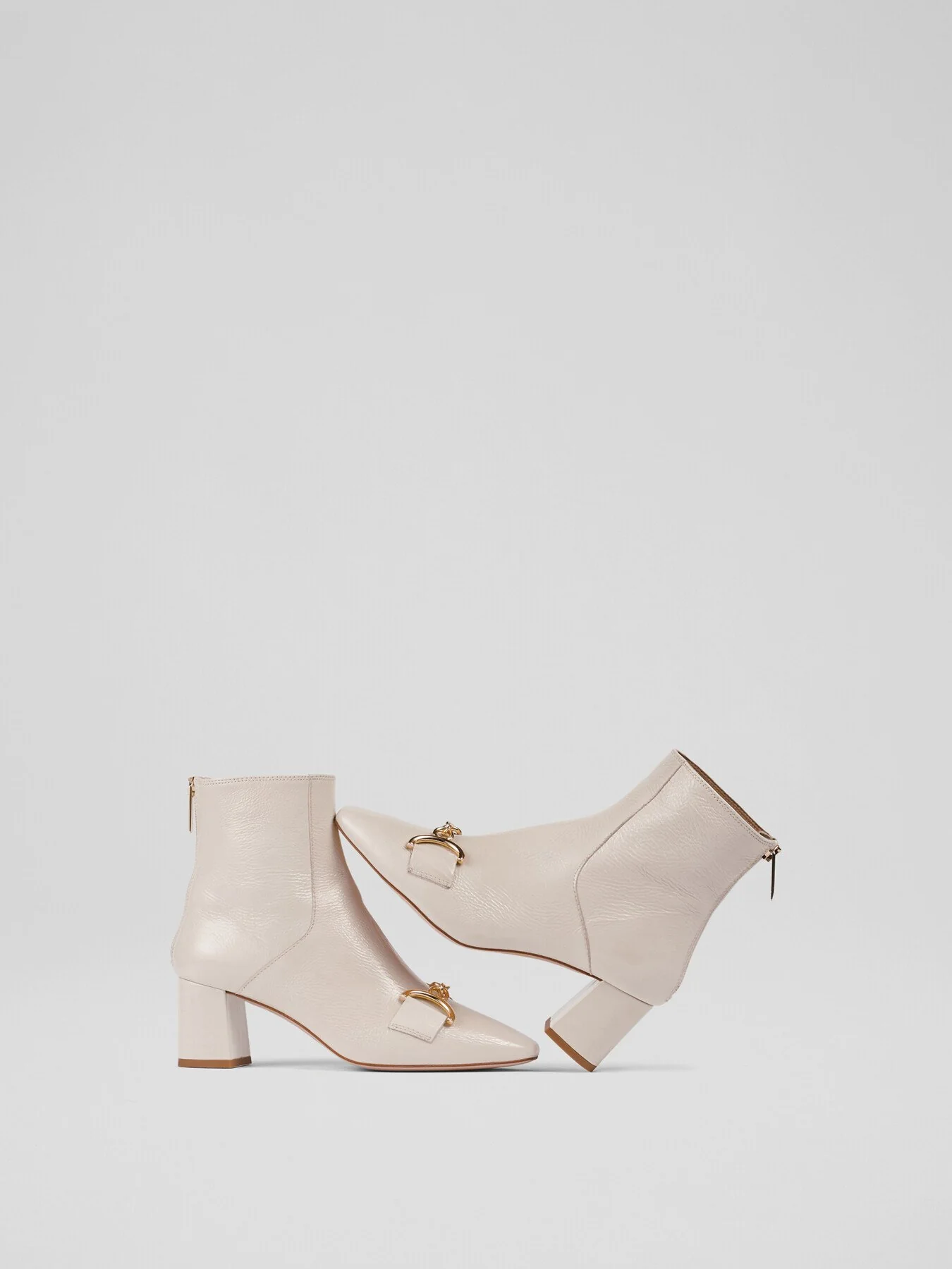 Nadina Ecru Crinkle Patent Ankle Boots - Image 3