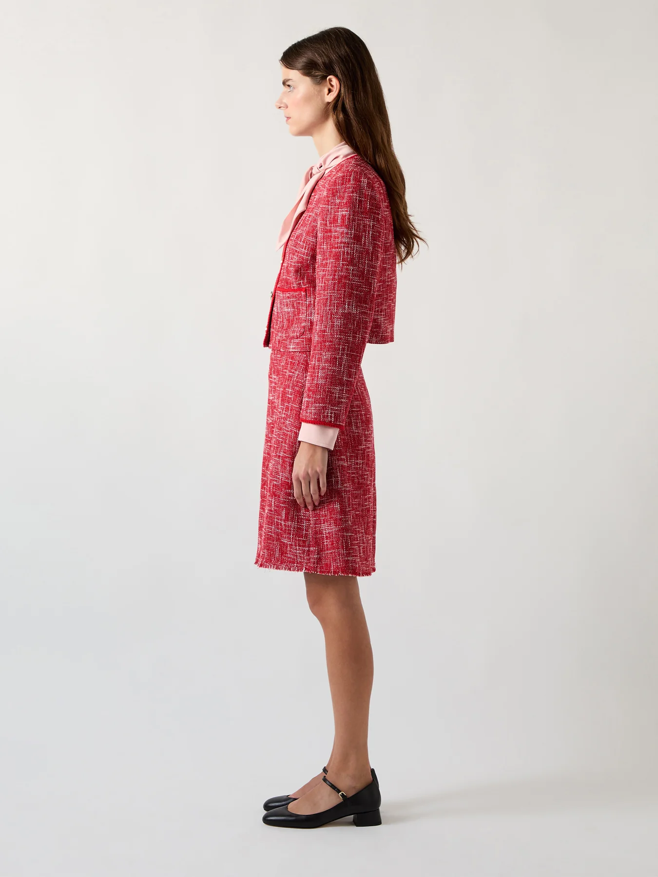 Red Alexa Red Cotton Blend Tweed Jacket With Plaited Trim - Image 2