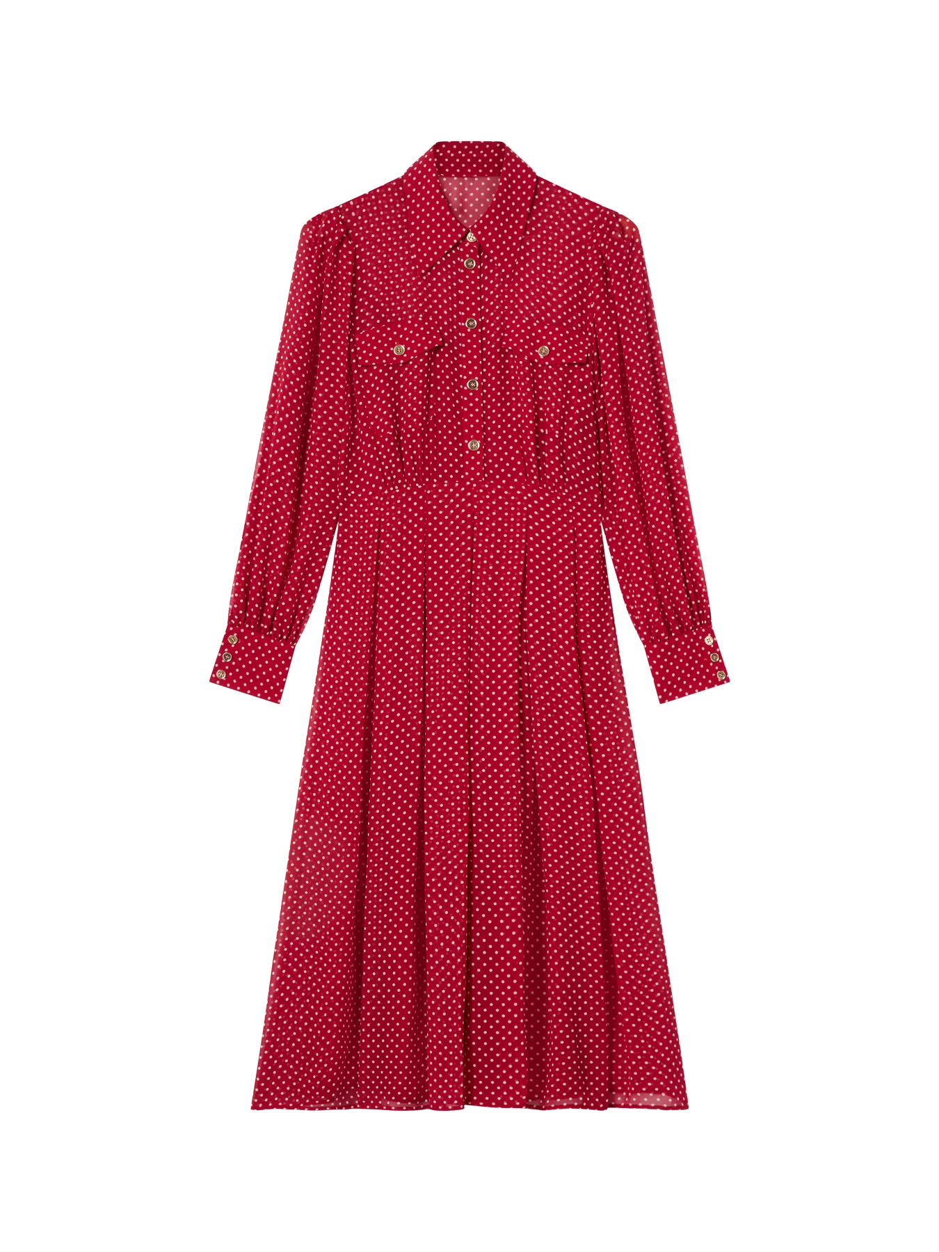 Red Cody Red Polka Dot Print Pocket Shirt Dress
