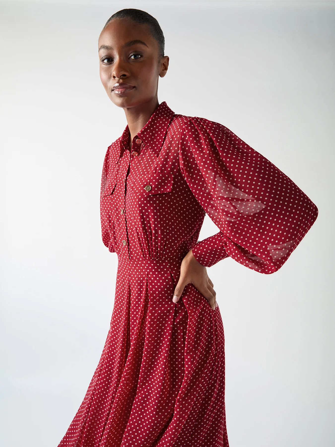 Red Cody Red Polka Dot Print Pocket Shirt Dress - Image 2