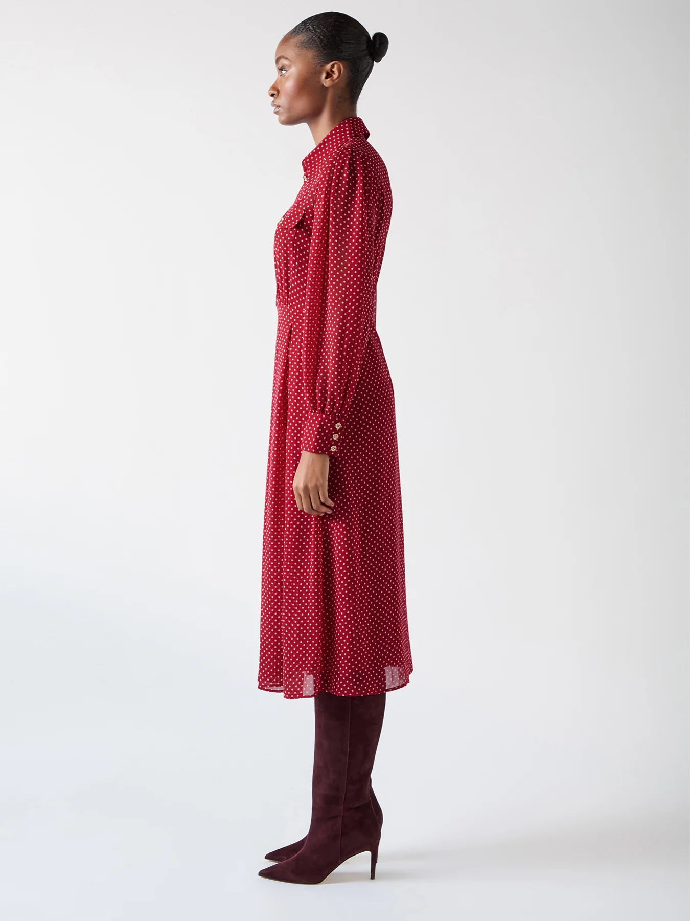 Red Cody Red Polka Dot Print Pocket Shirt Dress - Image 4