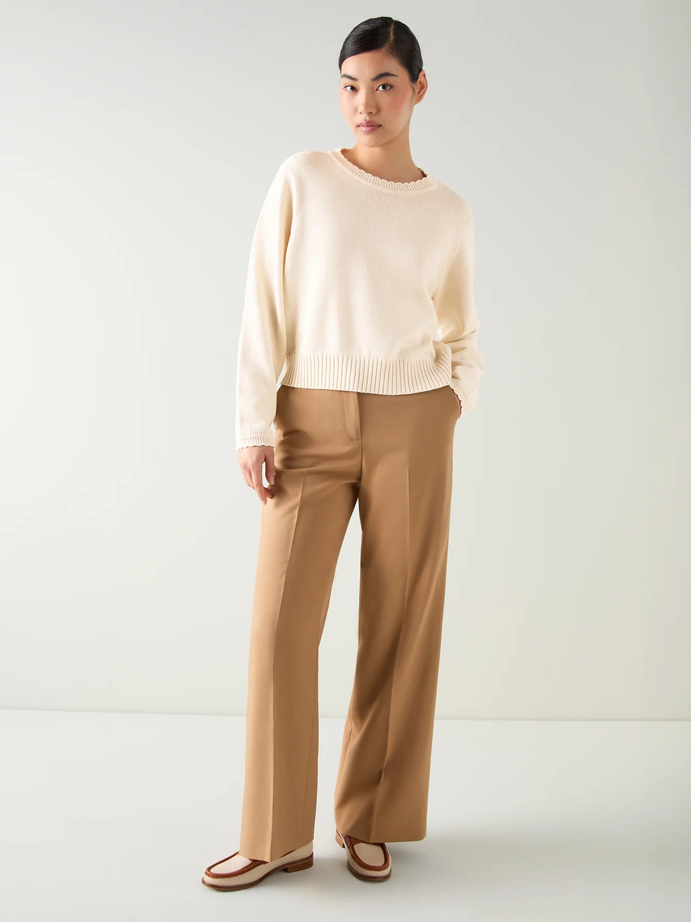 Sandy Plain Cotton Relaxed Sweater White - Image 2