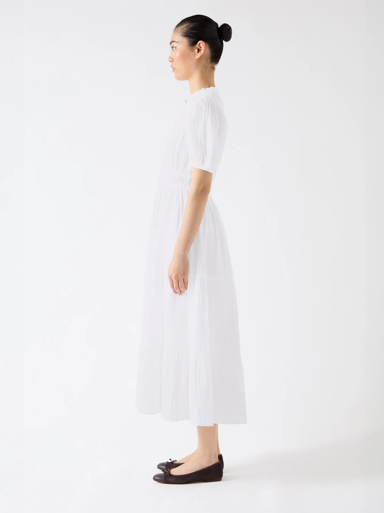 White Felicity White Cotton Gather Detail Cotton Dress - Image 2