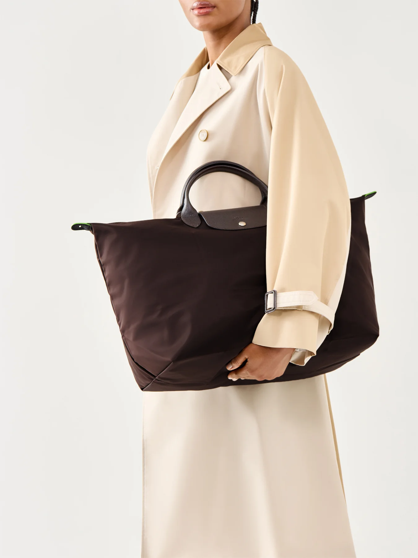 Le Pliage Green Large Travel Bag Mocha Recycled Canvas - Image 2