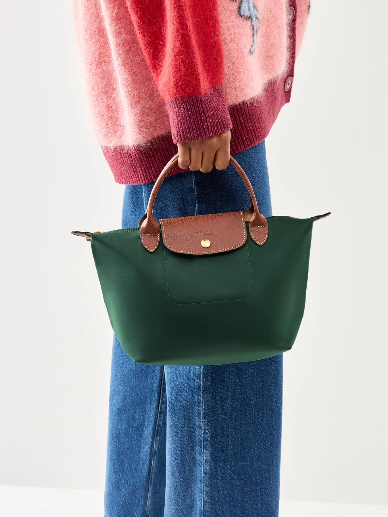 Le Pliage Original Small Handbag British Green Recycled Canvas - Image 2
