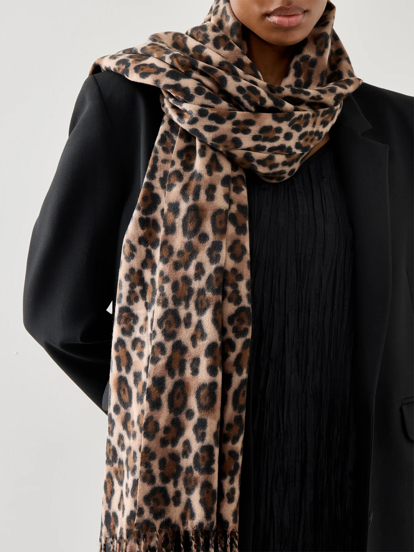 Leopard Print Scarf With Tassels - Image 2