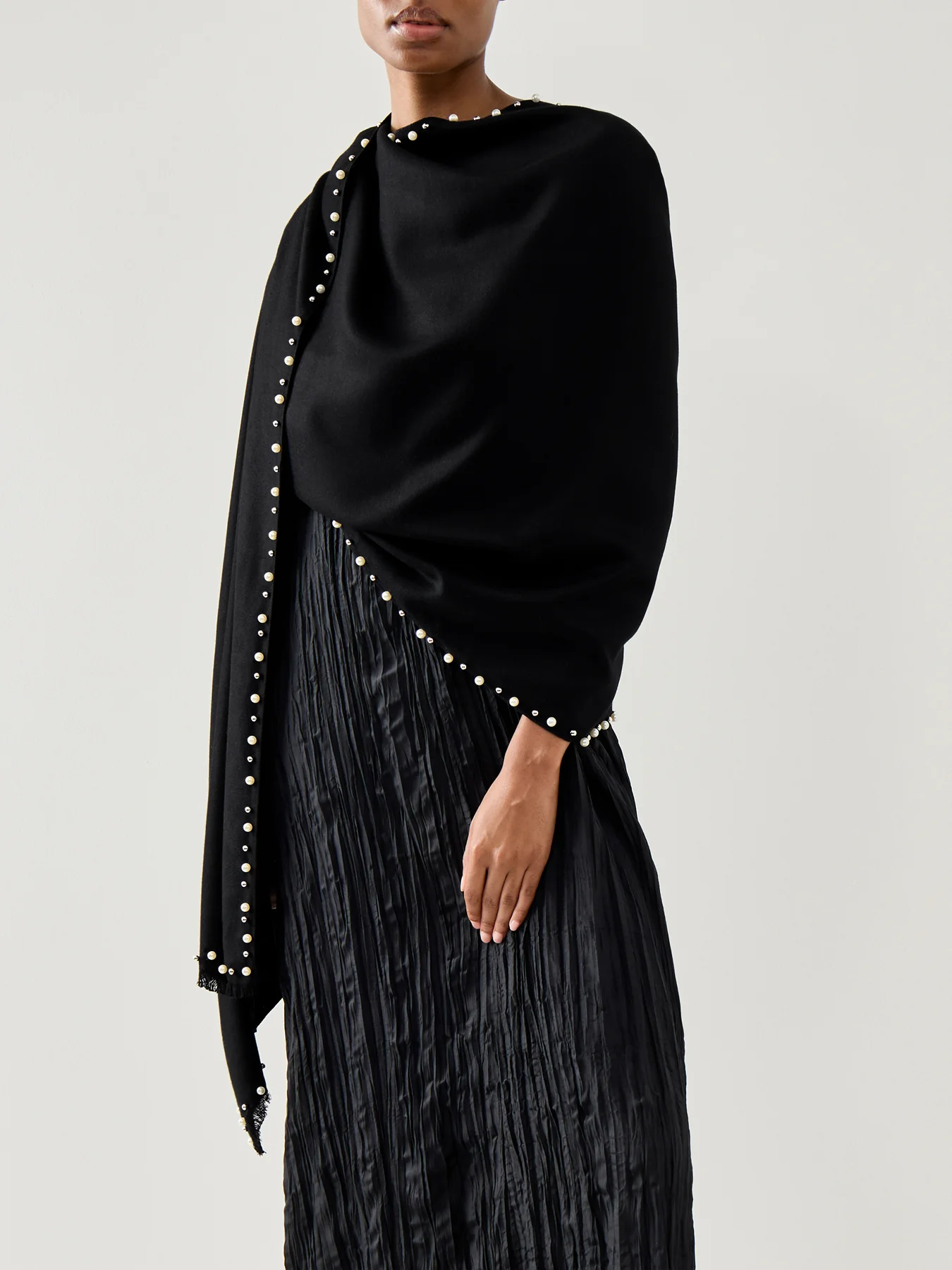 Pearl and Stud Border Scarf Black - Image 2