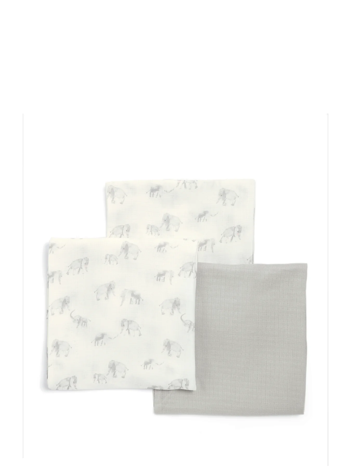 3Pk Muslin Squares Elephant White