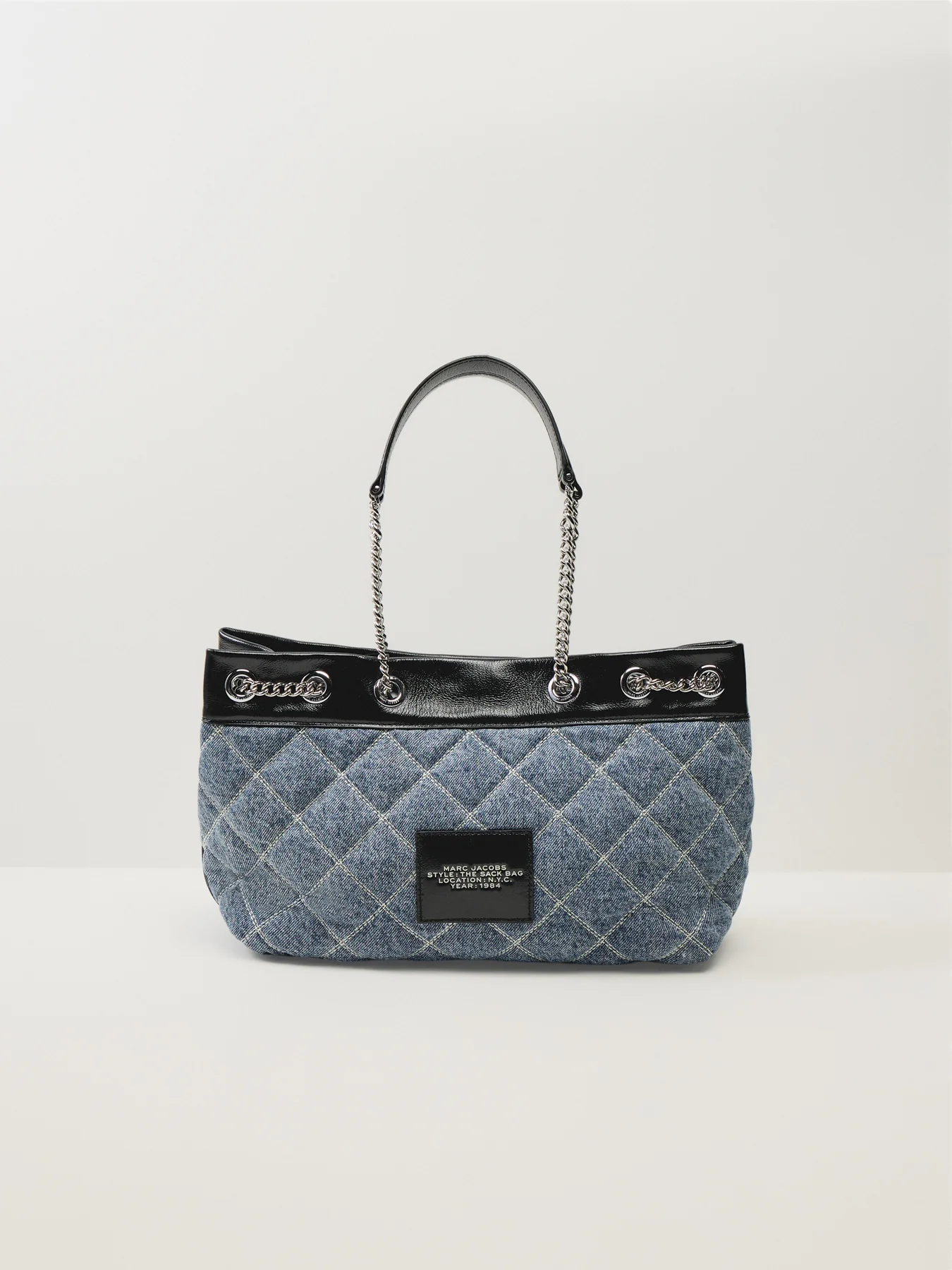 The Quilted Denim Chain Sack Bag Blue - Image 3