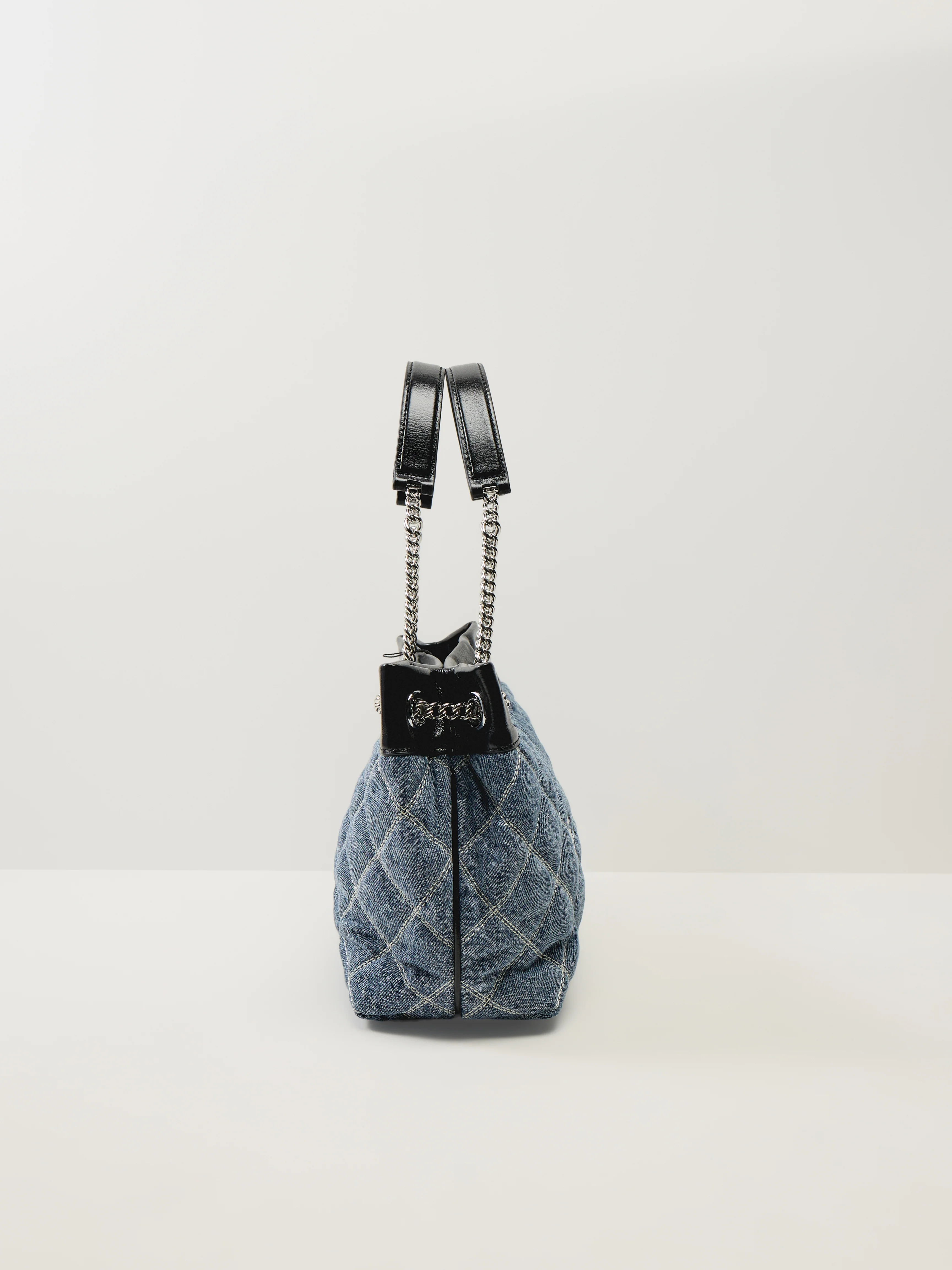 The Quilted Denim Chain Sack Bag Blue - Image 4