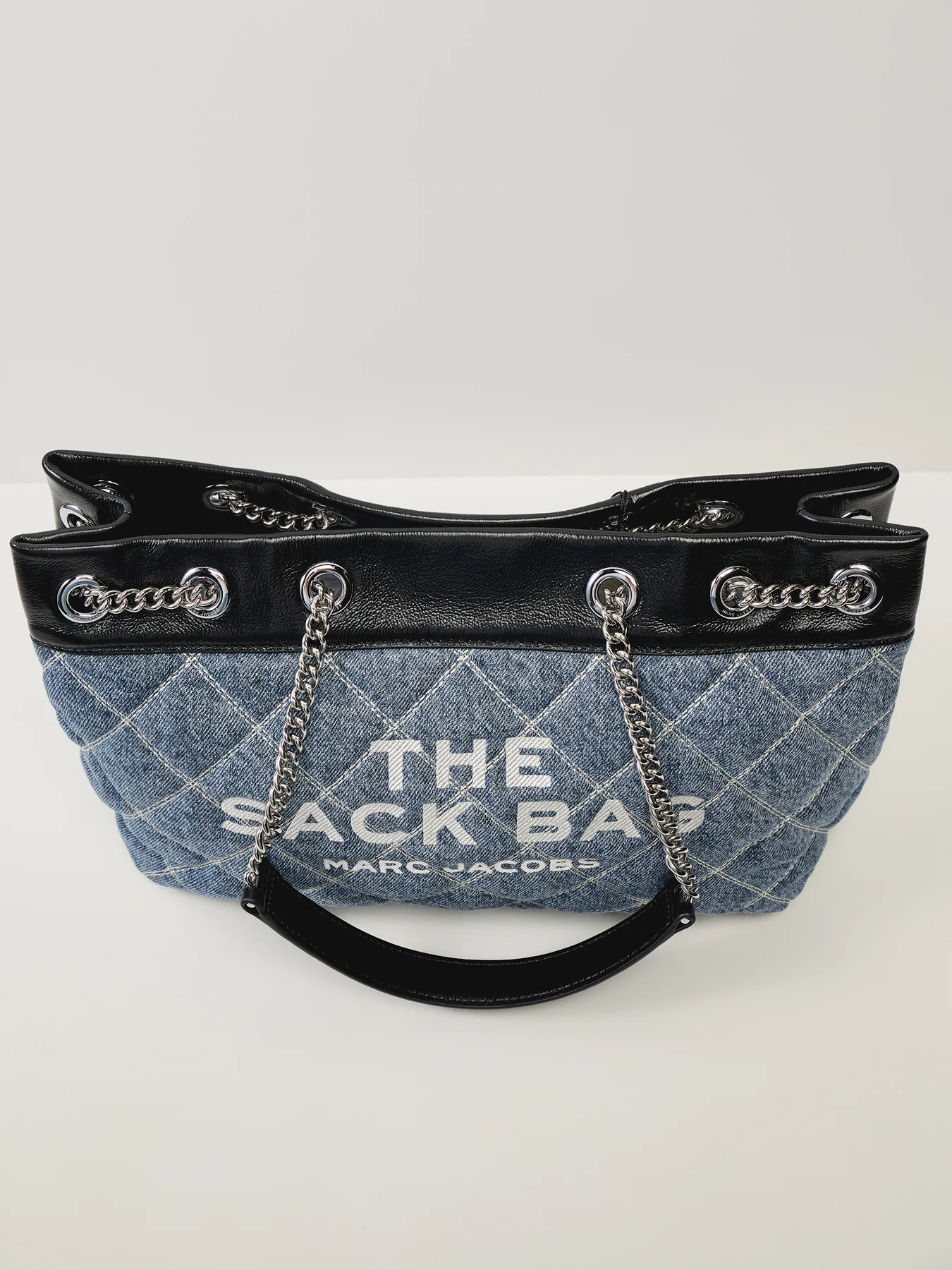 The Quilted Denim Chain Sack Bag Blue - Image 5