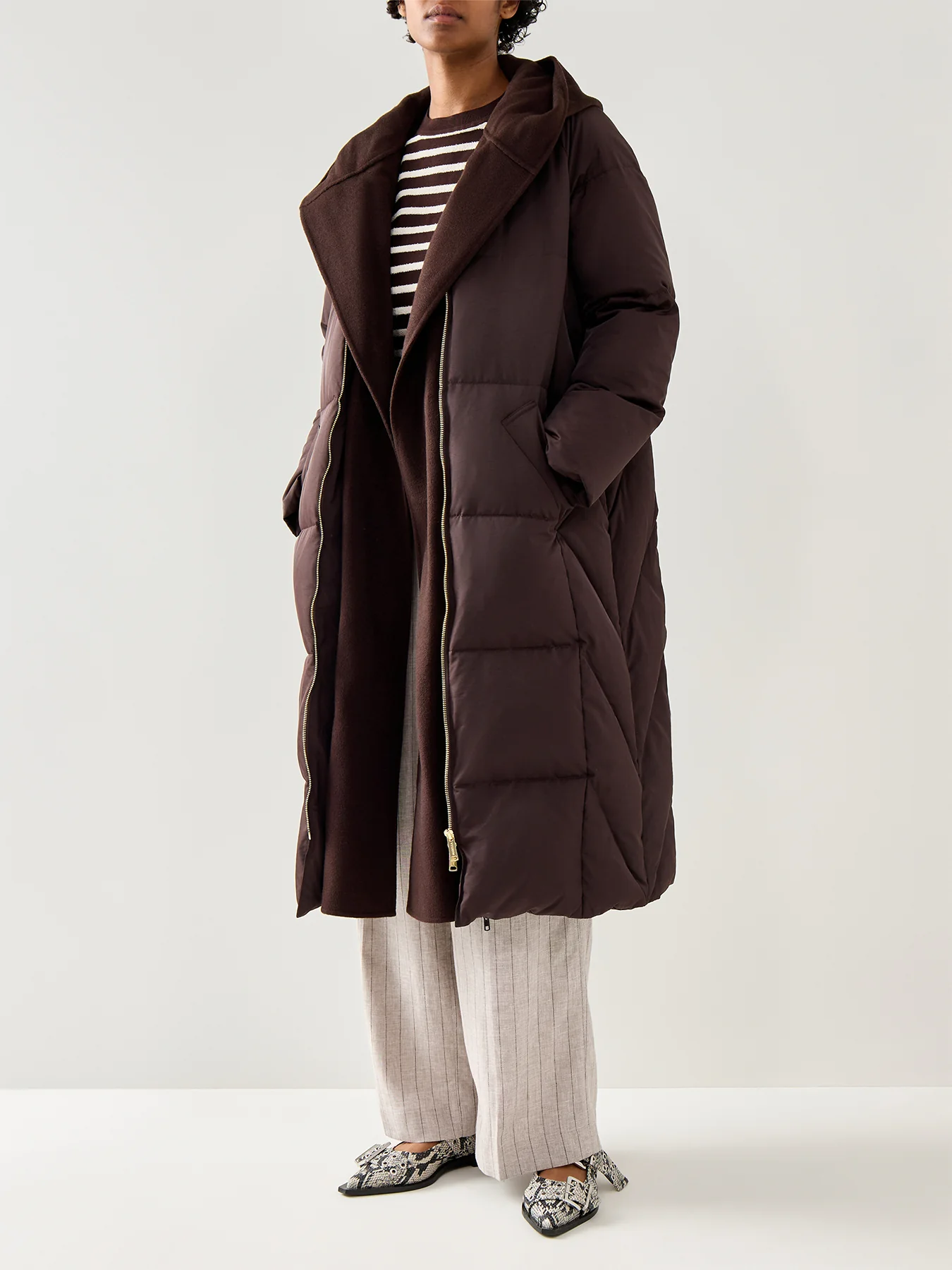 Sport Yole Long Maxi Puffer With Belt And Hood Brown - Image 2