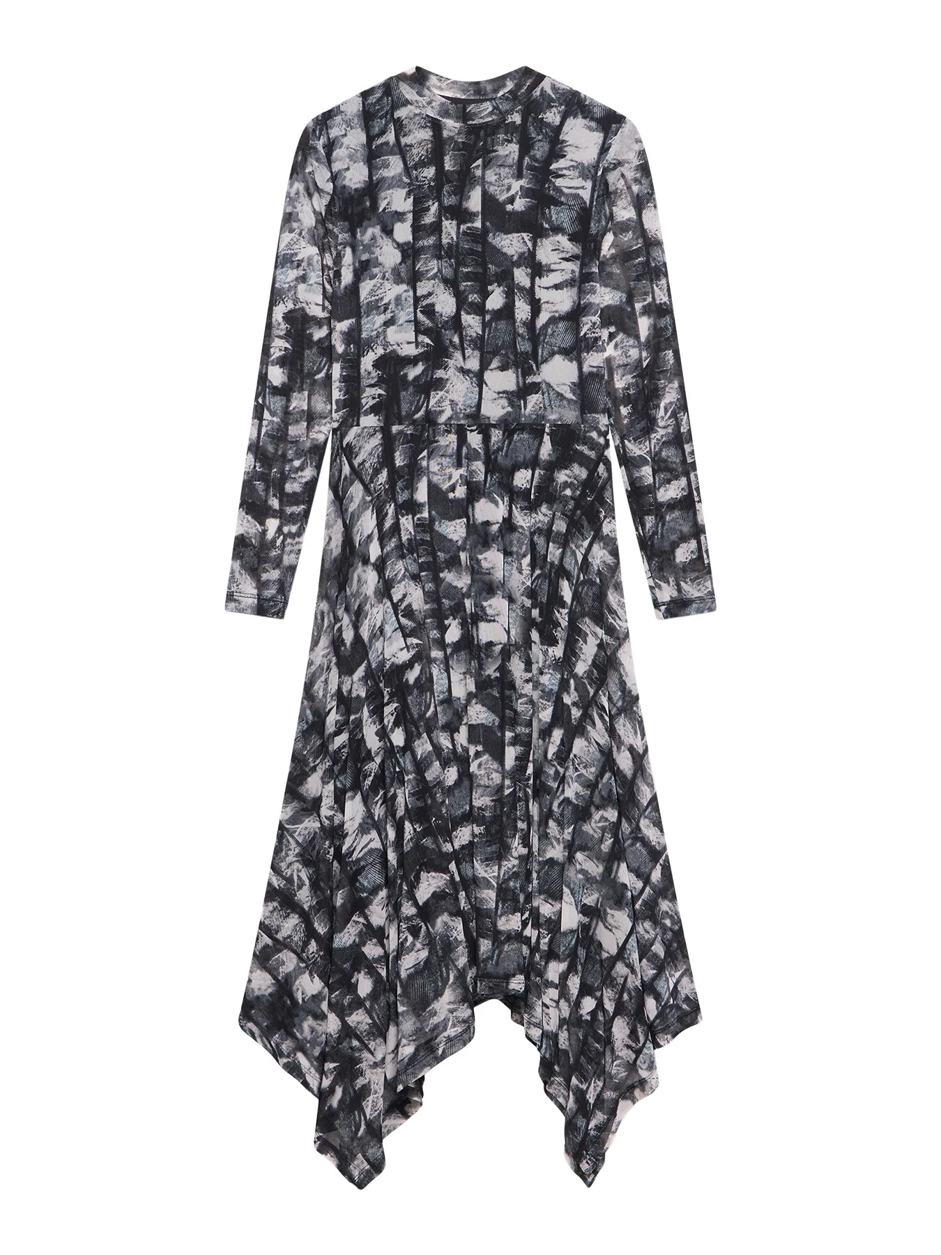 Abstract Print Mesh Midi Dress