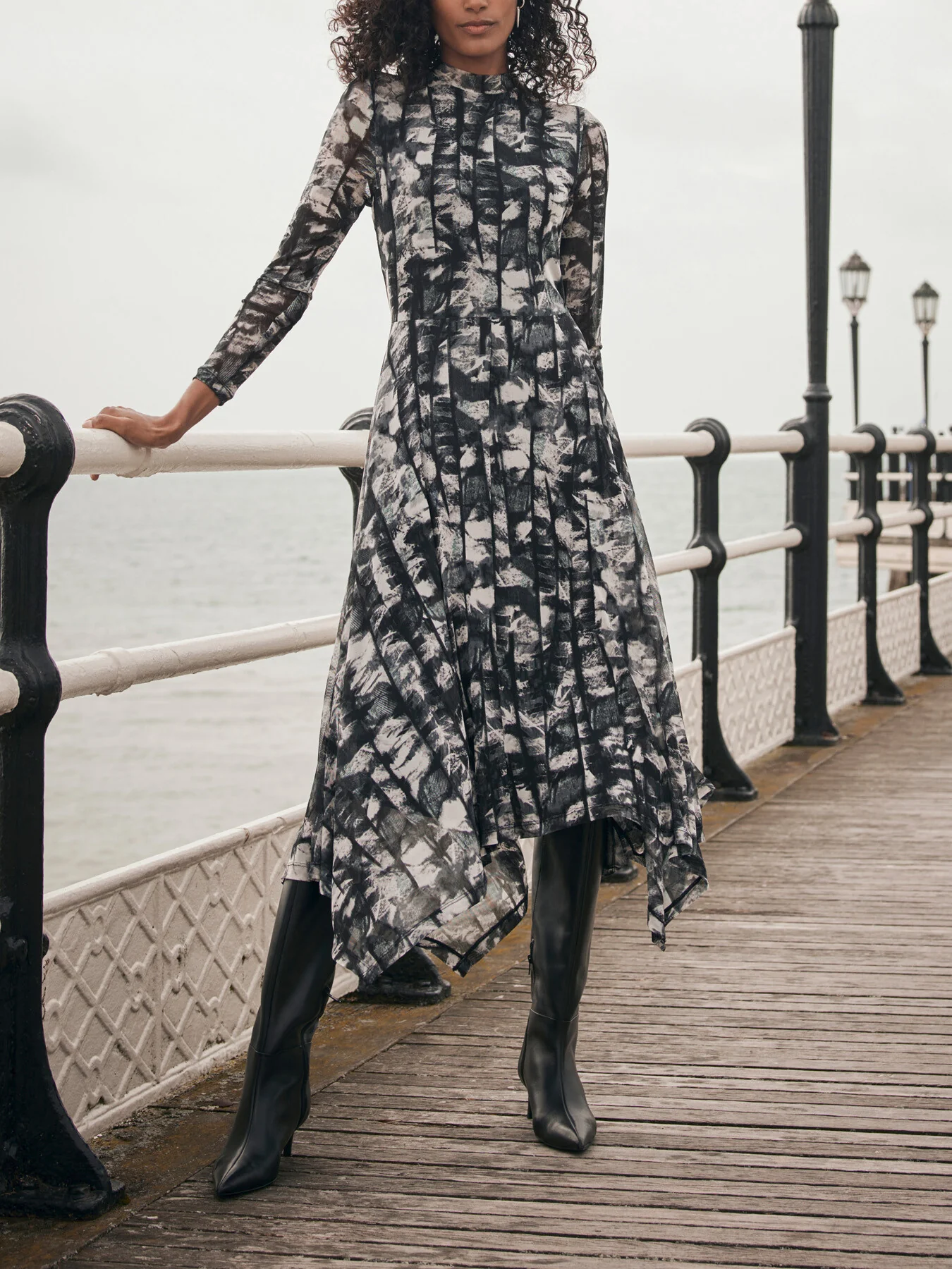 Abstract Print Mesh Midi Dress - Image 2
