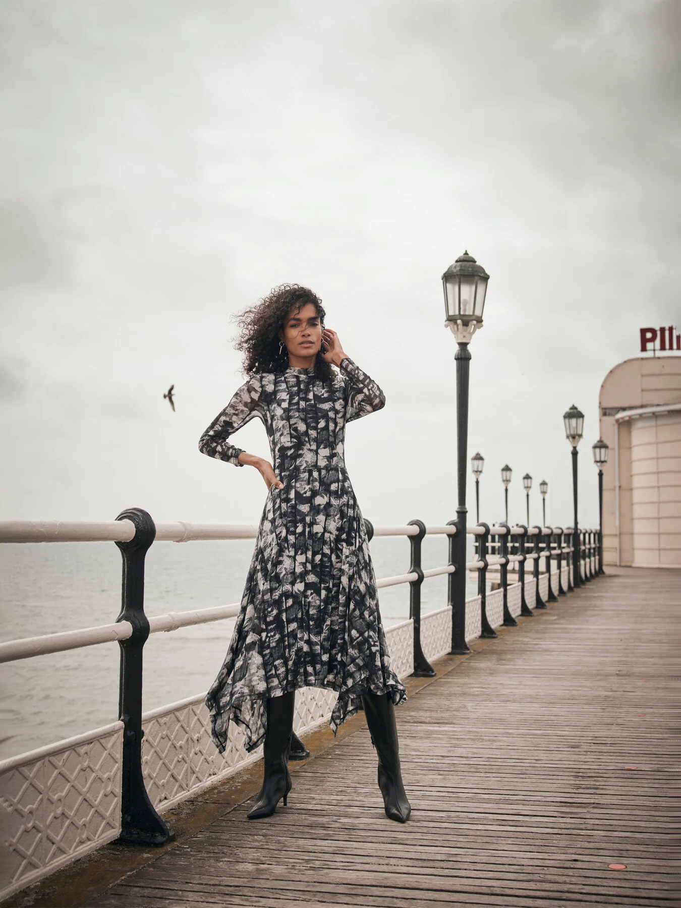 Abstract Print Mesh Midi Dress - Image 3