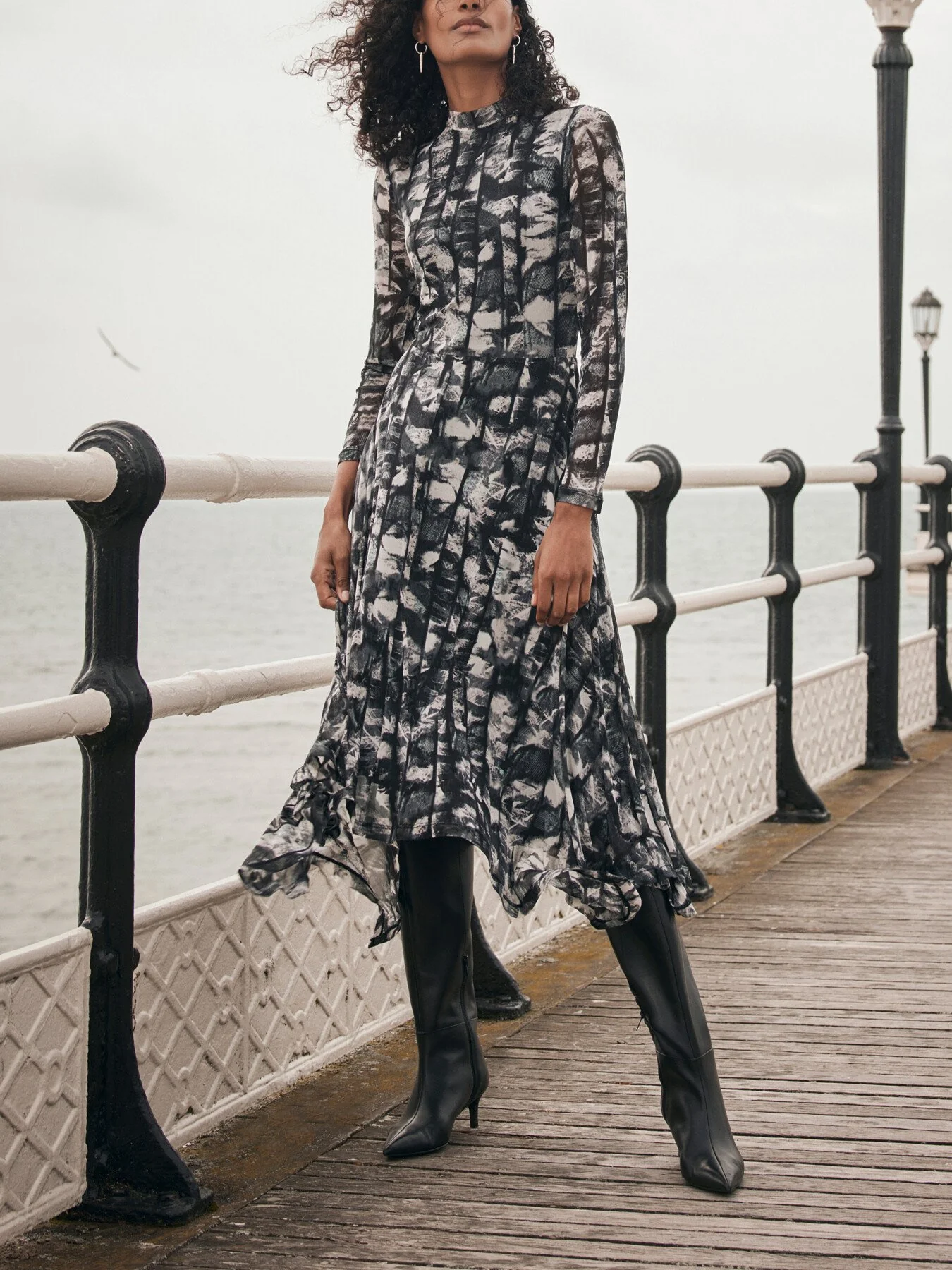 Abstract Print Mesh Midi Dress - Image 4
