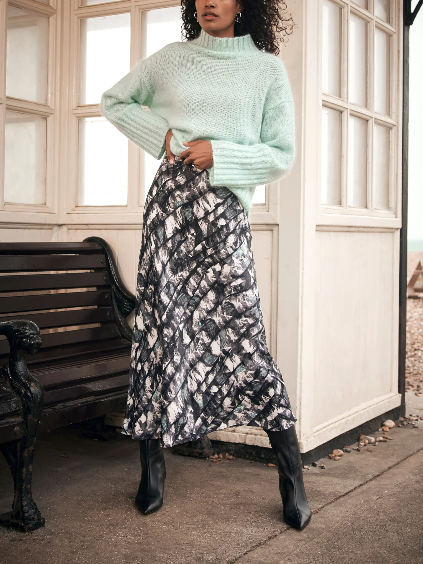 Grey Abstract Print Midi Slip Skirt - Image 2