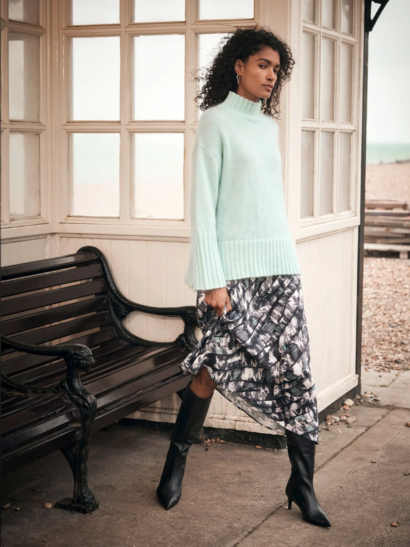 Grey Abstract Print Midi Slip Skirt - Image 3